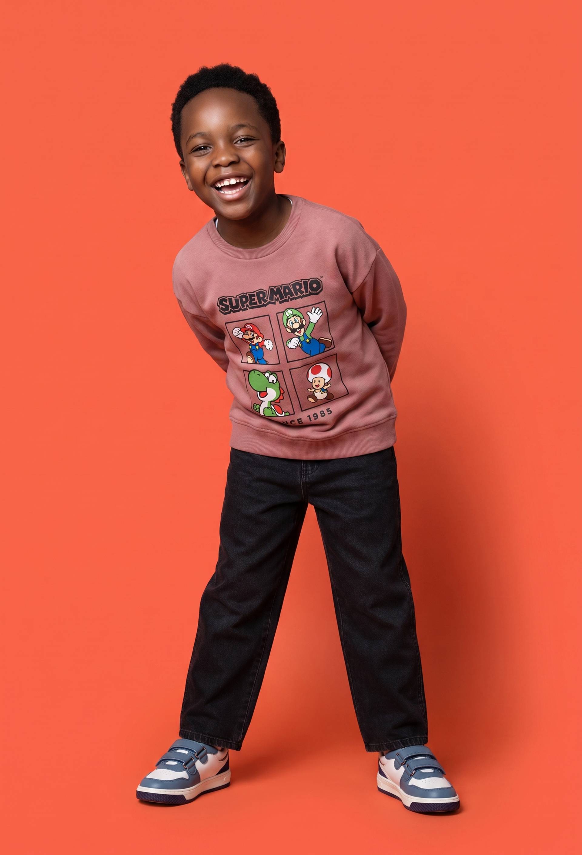 Sweat MARIO imprim&eacute; en coton BIO GOTS, Rose, large image number 0
