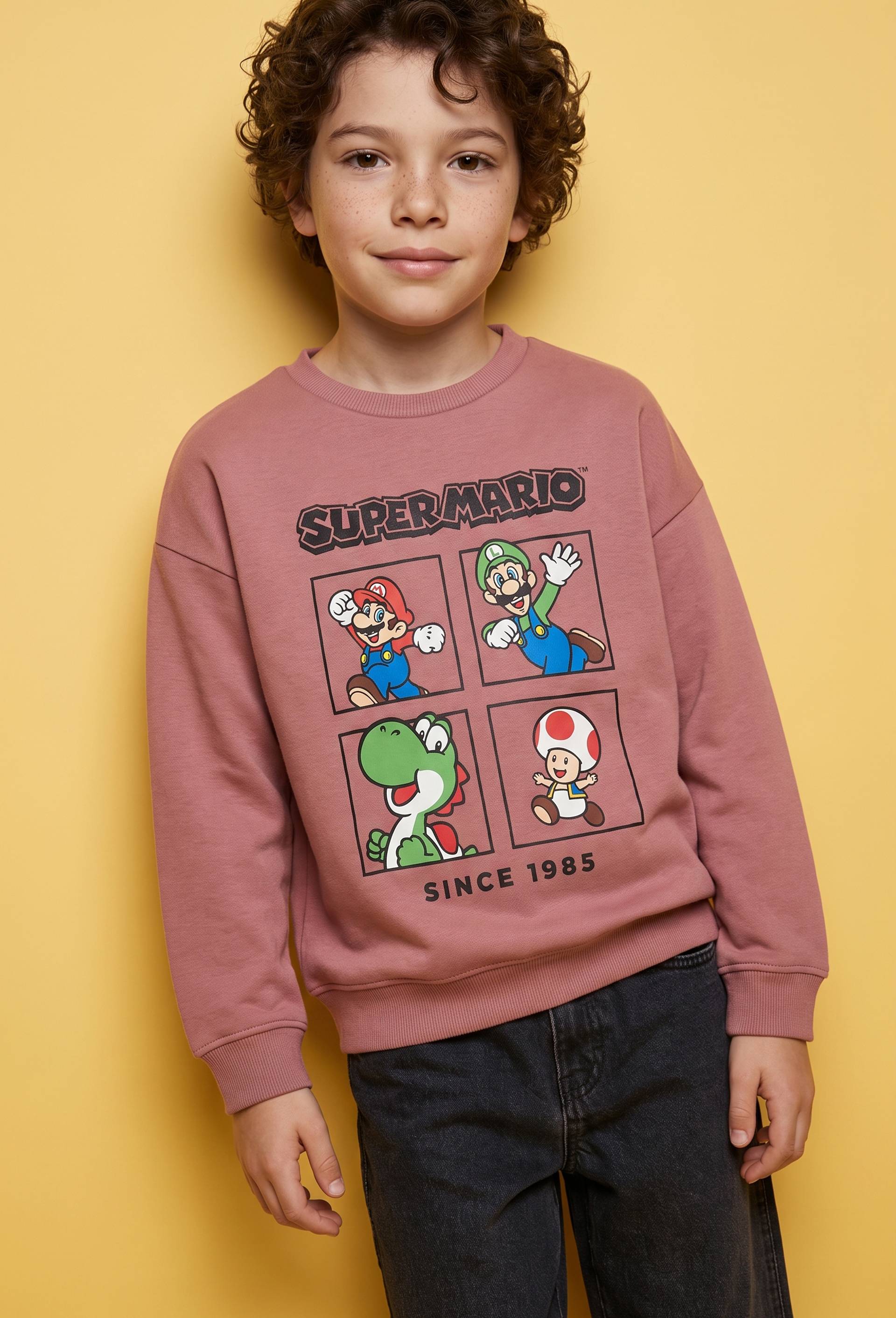 Sweat MARIO imprim&eacute; en coton BIO GOTS, Rose, large image number 1.0