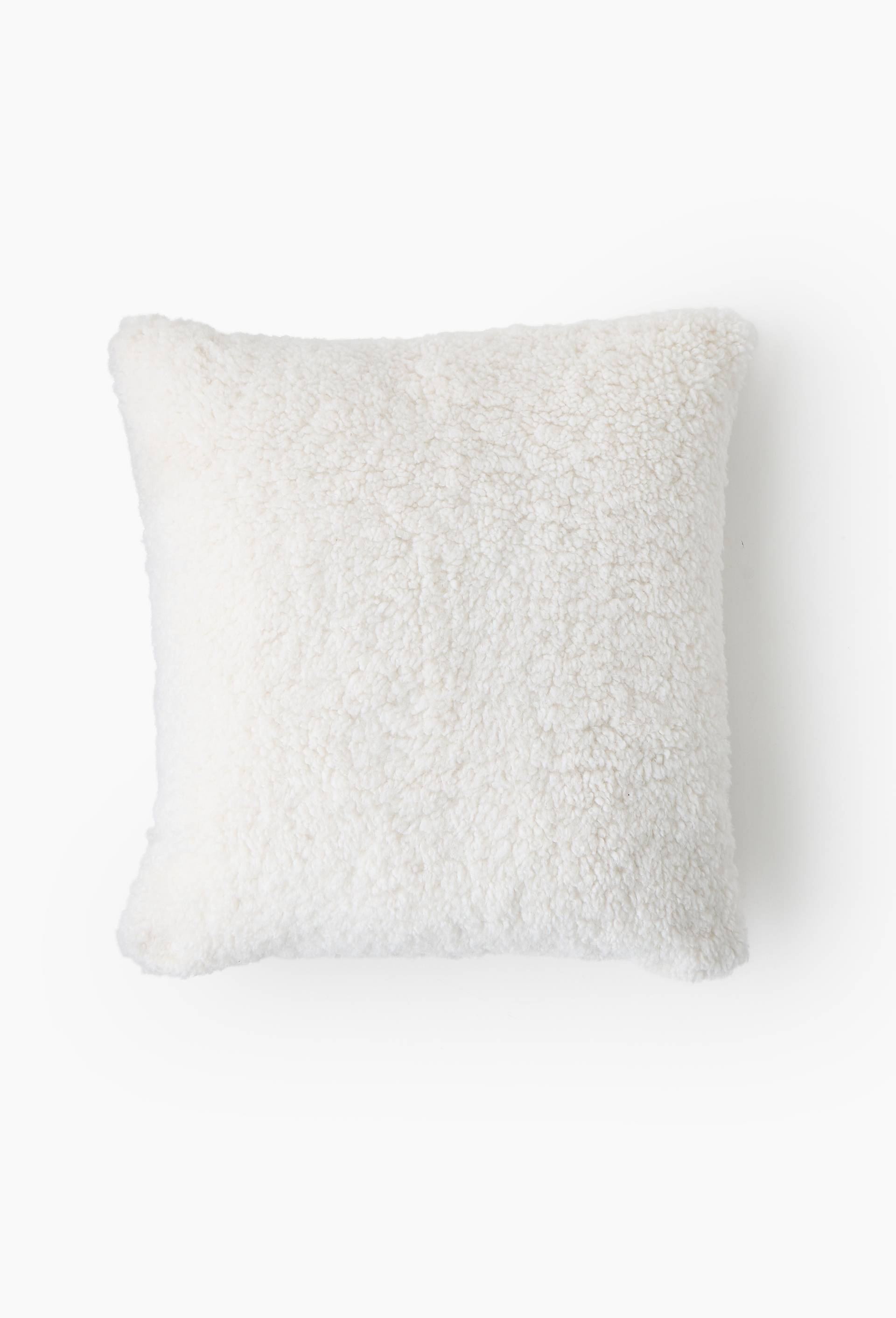 Coussin sherpa blanc, 45x45cm, 100% polyester recycl&eacute;, Blanc, large image number 0.0