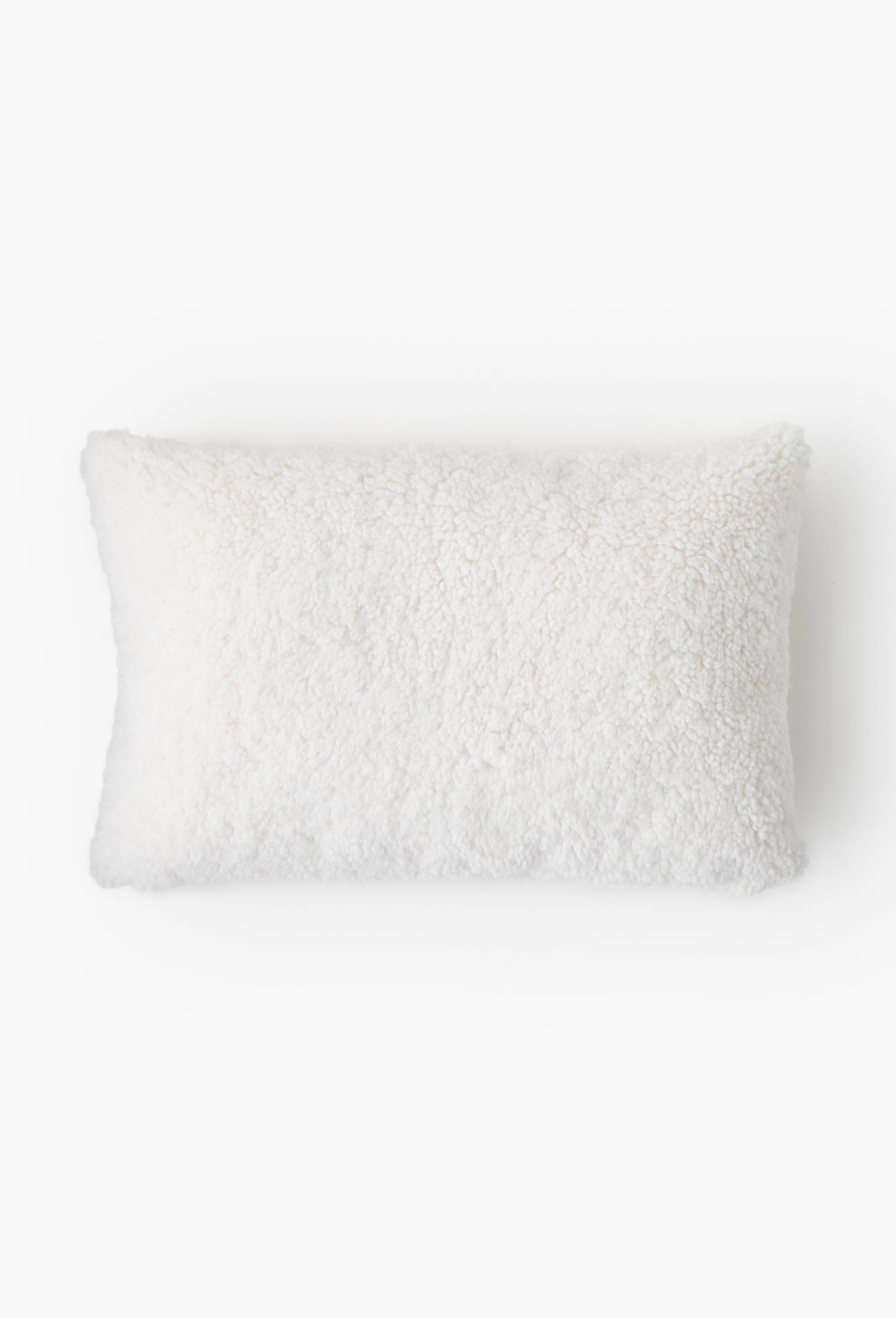 Coussin sherpa blanc, 30X50cm, 100% polyester recycl&eacute;, Blanc, large image number 0