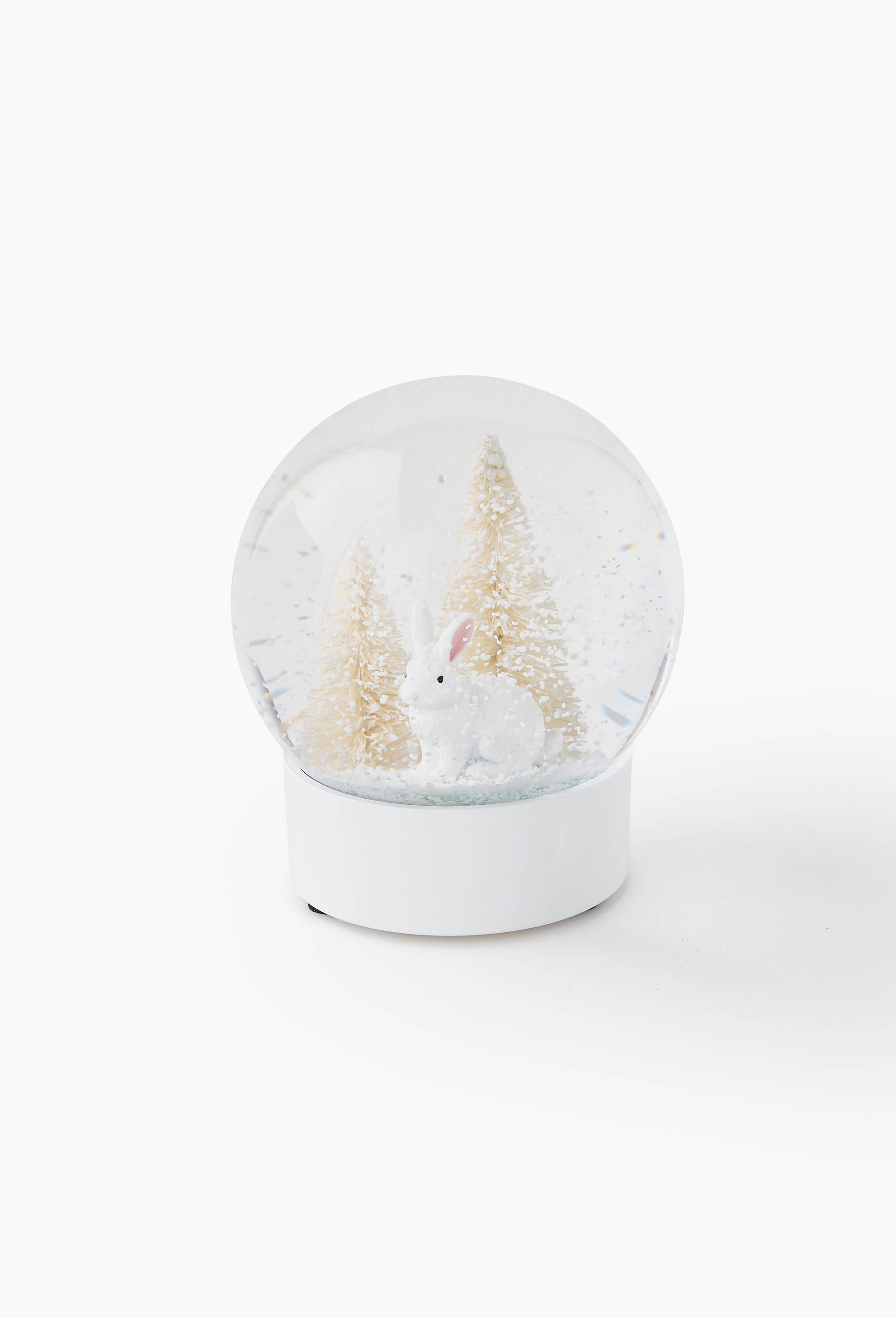 Boule &agrave; neige lapin led, 10x10x13 cm, en verre, Blanc, large image number 0