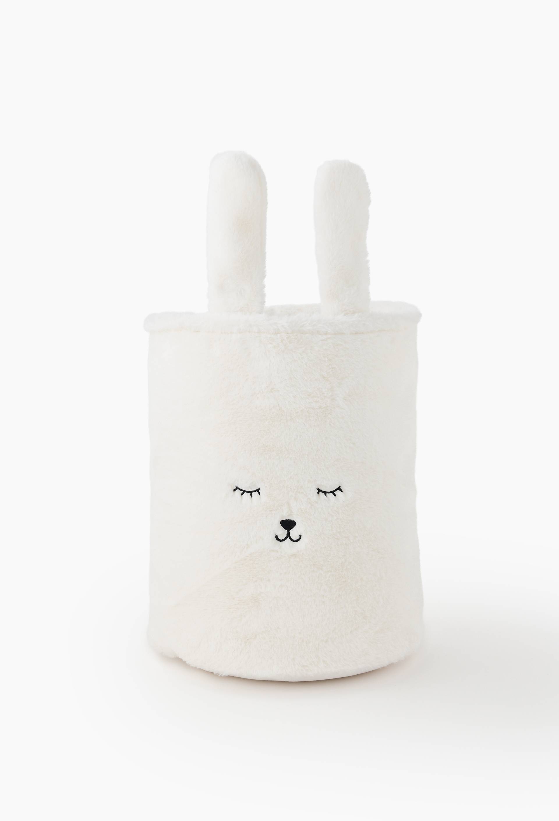 Coffre poil lapin effet doudou, D35xH45cm, en polyester, Blanc, large image number 1