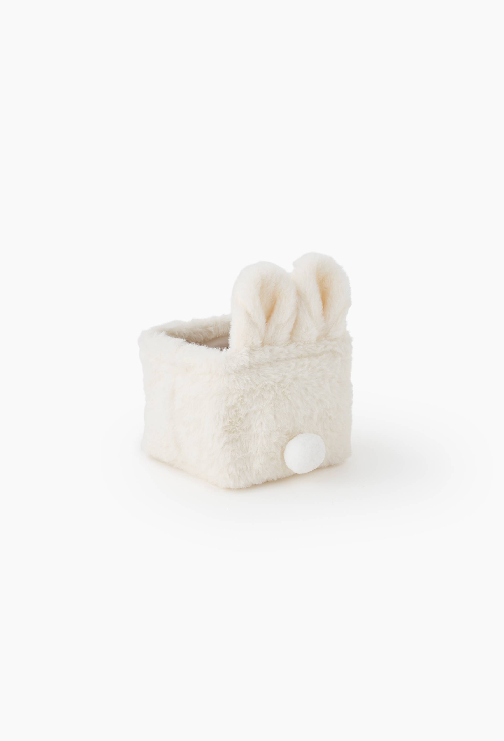 Panier Lapin doudou queue, 15 x 15 x 12 cm, en polyester, Ecru, large image number 0