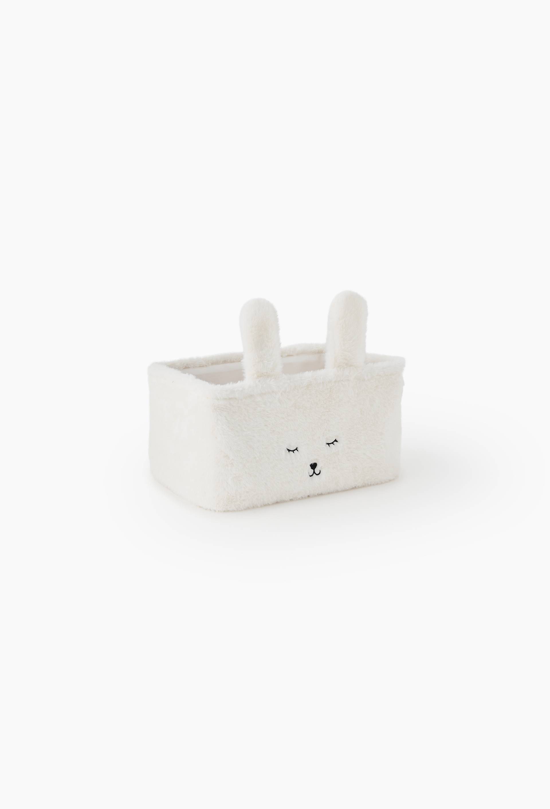 Panier rectangle lapin, 36x26x20 cm, en polyester, Ecru, large image number 0