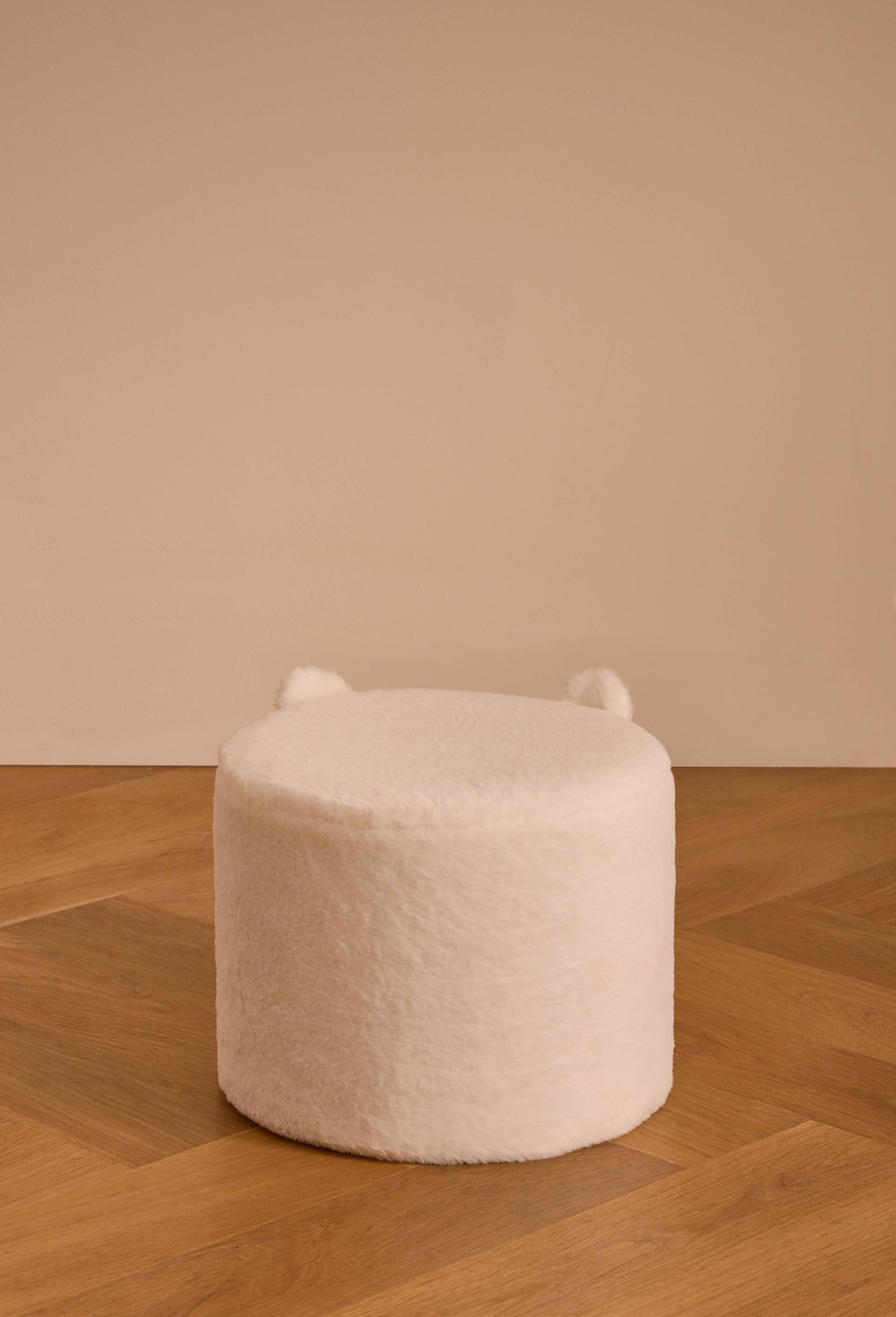 Pouf oreilles ours, 31x31x25cm, en polyester, Ecru, large image number 0