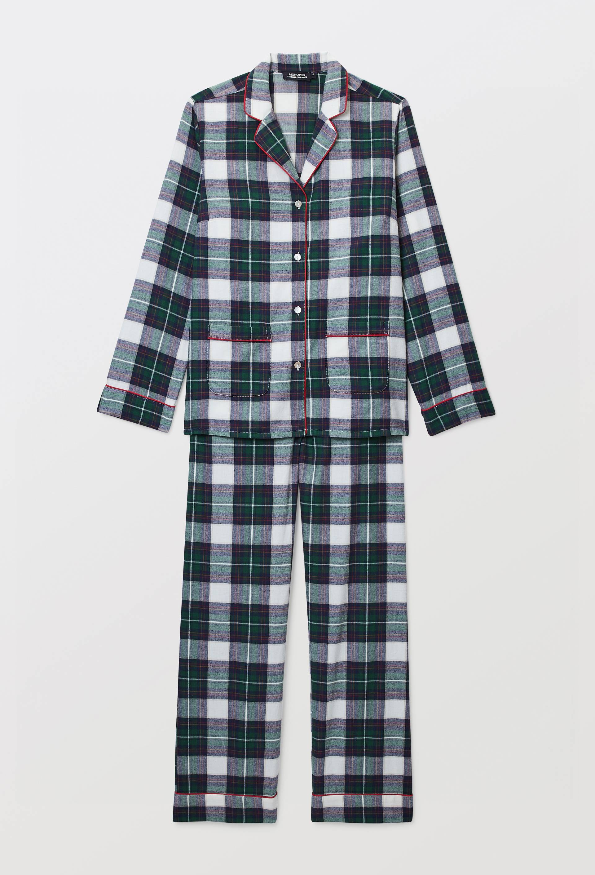 Pyjama col tailleur &agrave; carreaux en flanelle 100% coton BIO GOTS, Vert fonc&eacute;, large image number 2