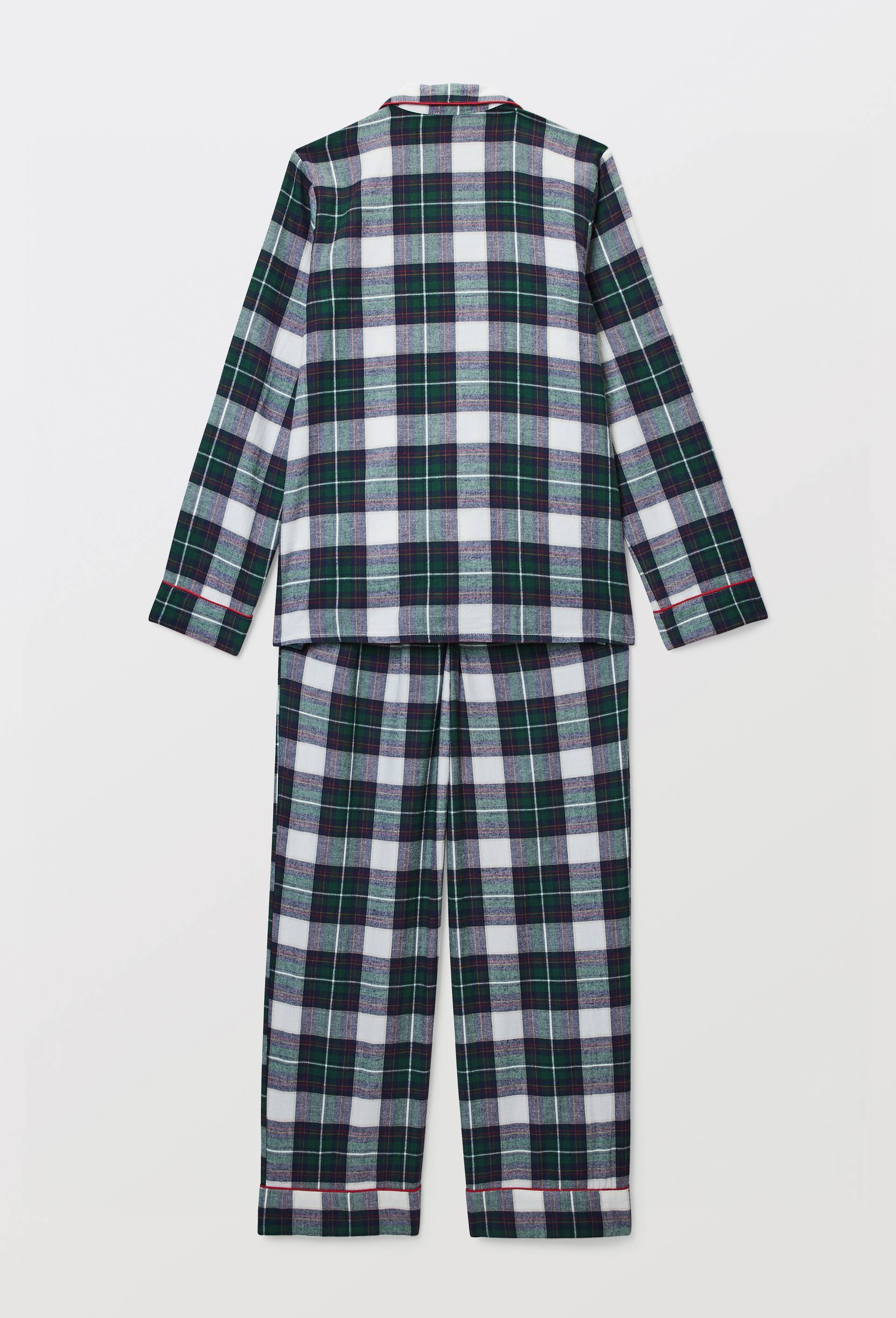 Pyjama col tailleur &agrave; carreaux en flanelle 100% coton BIO GOTS, Vert fonc&eacute;, large image number 3
