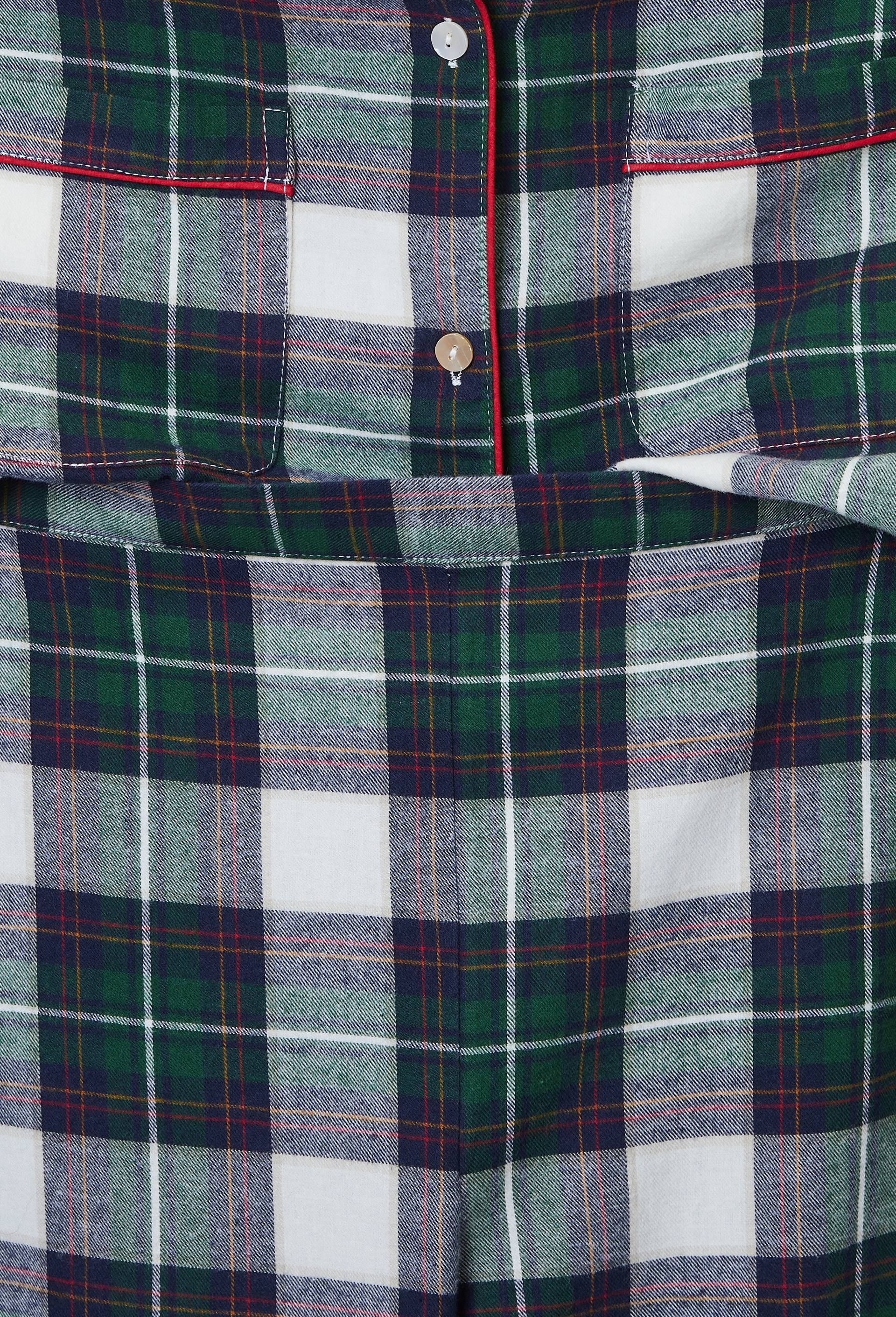 Pyjama col tailleur &agrave; carreaux en flanelle 100% coton BIO GOTS, Vert fonc&eacute;, large image number 4