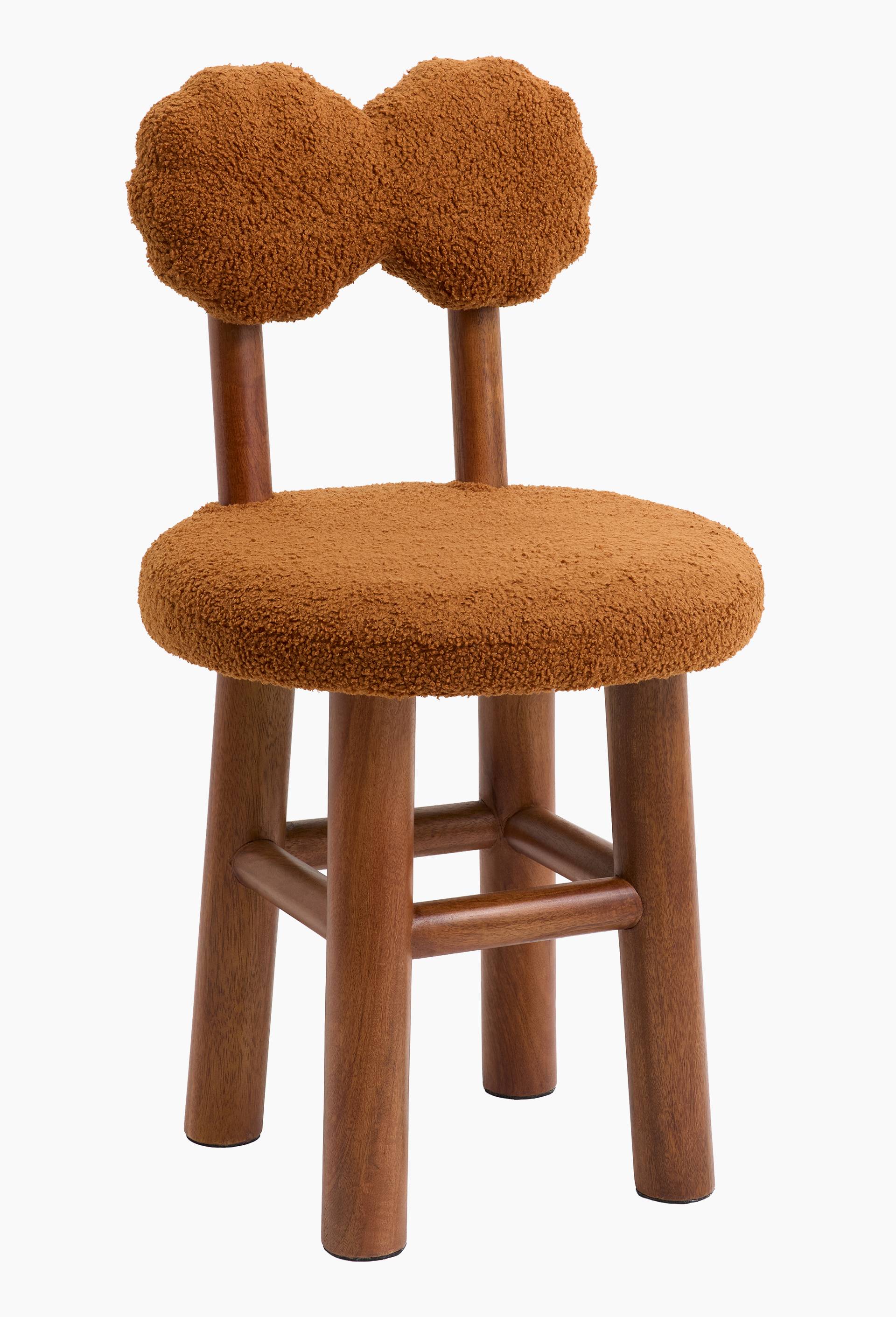 EXCLU WEB - Chaise, 45x85cm, en tissu bouclette et bois - MESTIZ x MONOPRIX, Brun, large image number 1