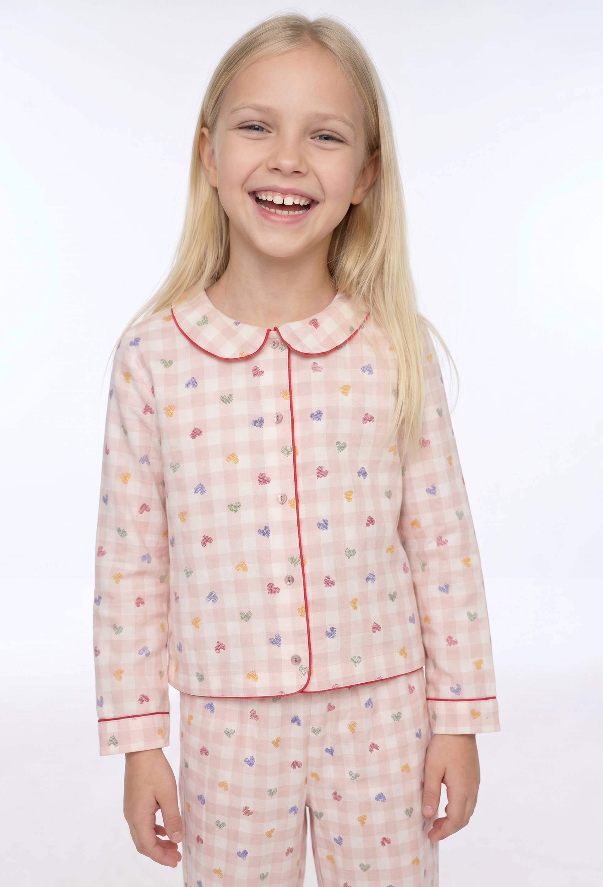 Pyjama en coton imprim&eacute; vichy coeur, Rose clair, large image number 0
