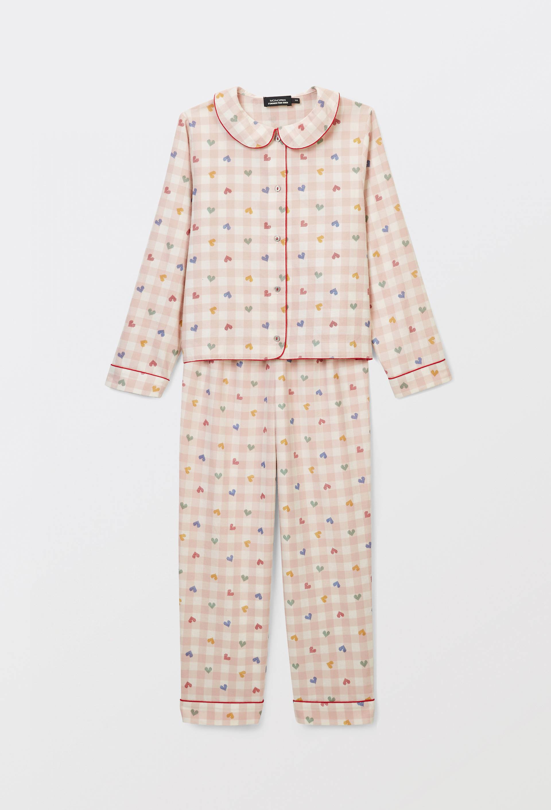 Pyjama en coton imprim&eacute; vichy coeur, Rose clair, large image number 1
