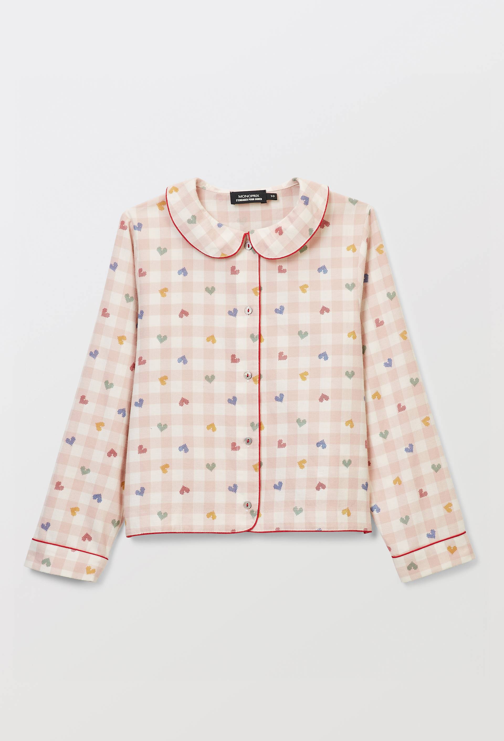 Pyjama en coton imprim&eacute; vichy coeur, Rose clair, large image number 2