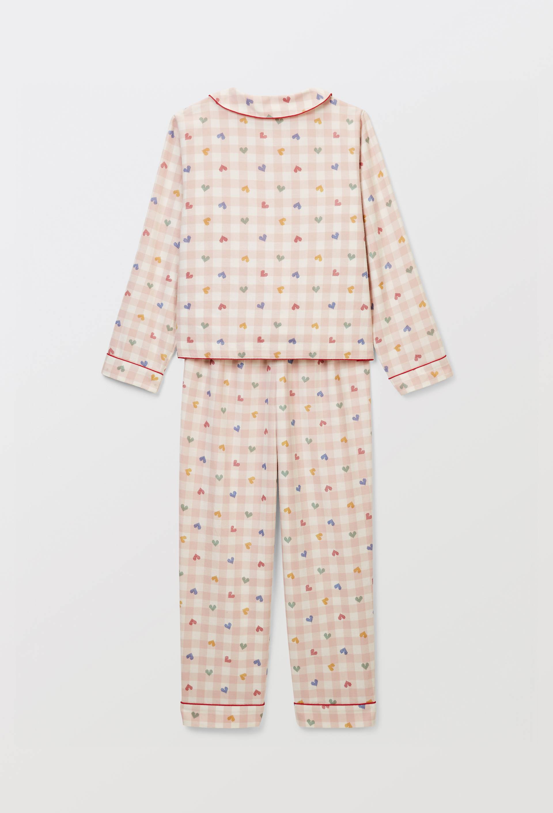 Pyjama en coton imprim&eacute; vichy coeur, Rose clair, large image number 4.0