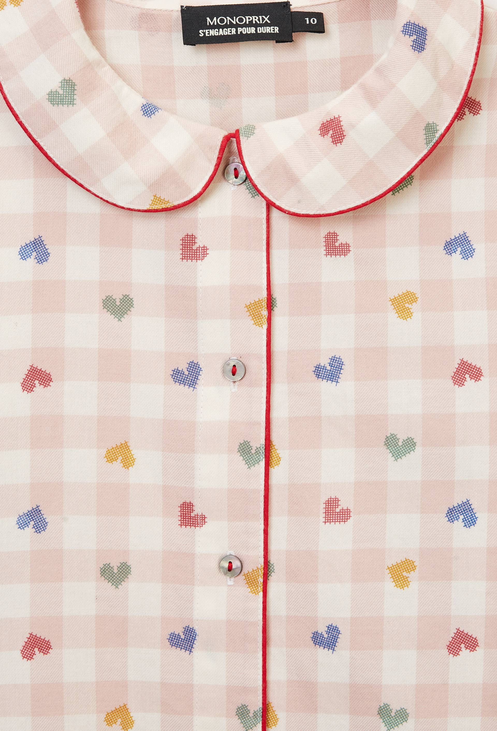 Pyjama en coton imprim&eacute; vichy coeur, Rose clair, large image number 5.0