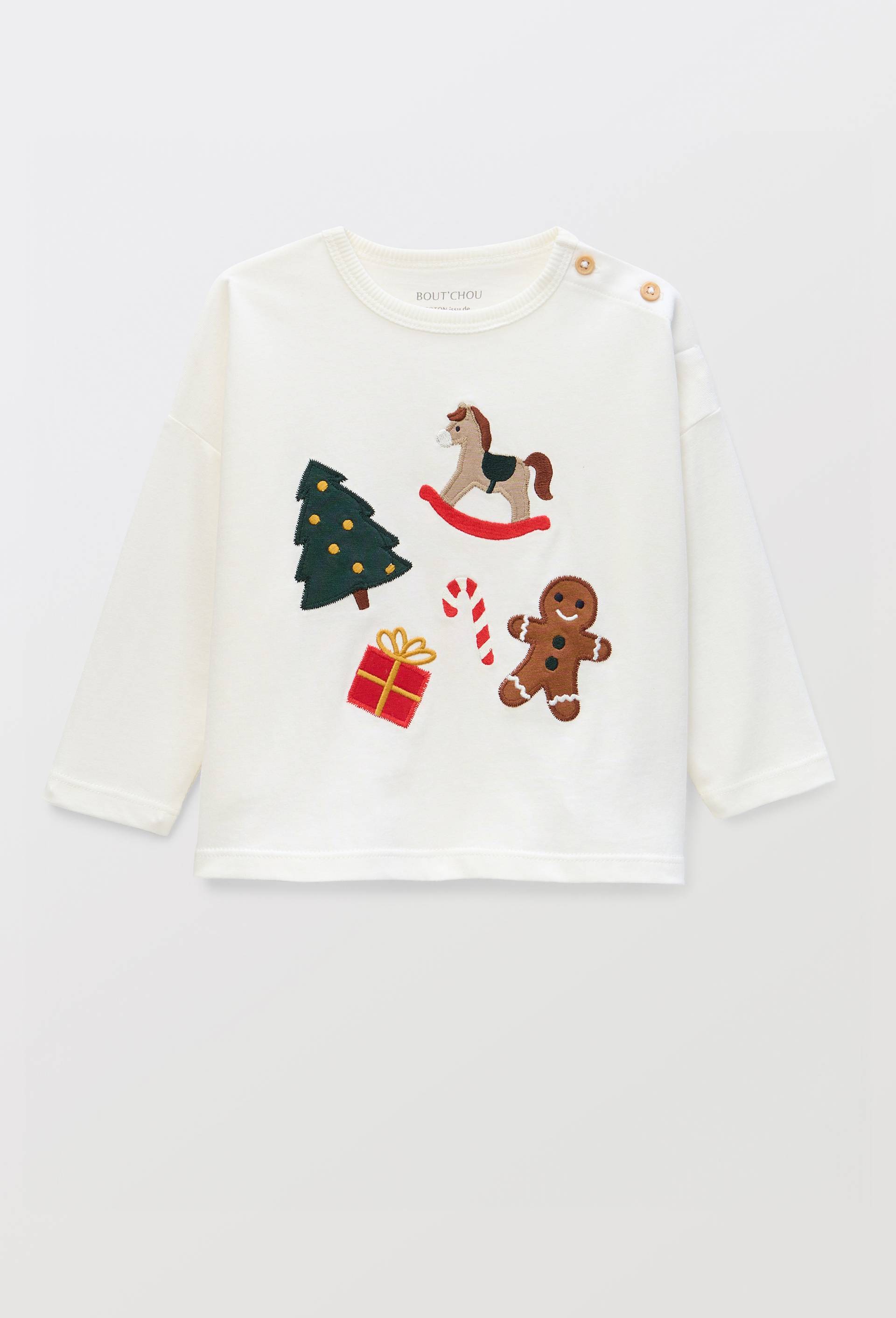 T-shirt manches longues imprim&eacute; en coton BIO GOTS, Ecru, large image number 0