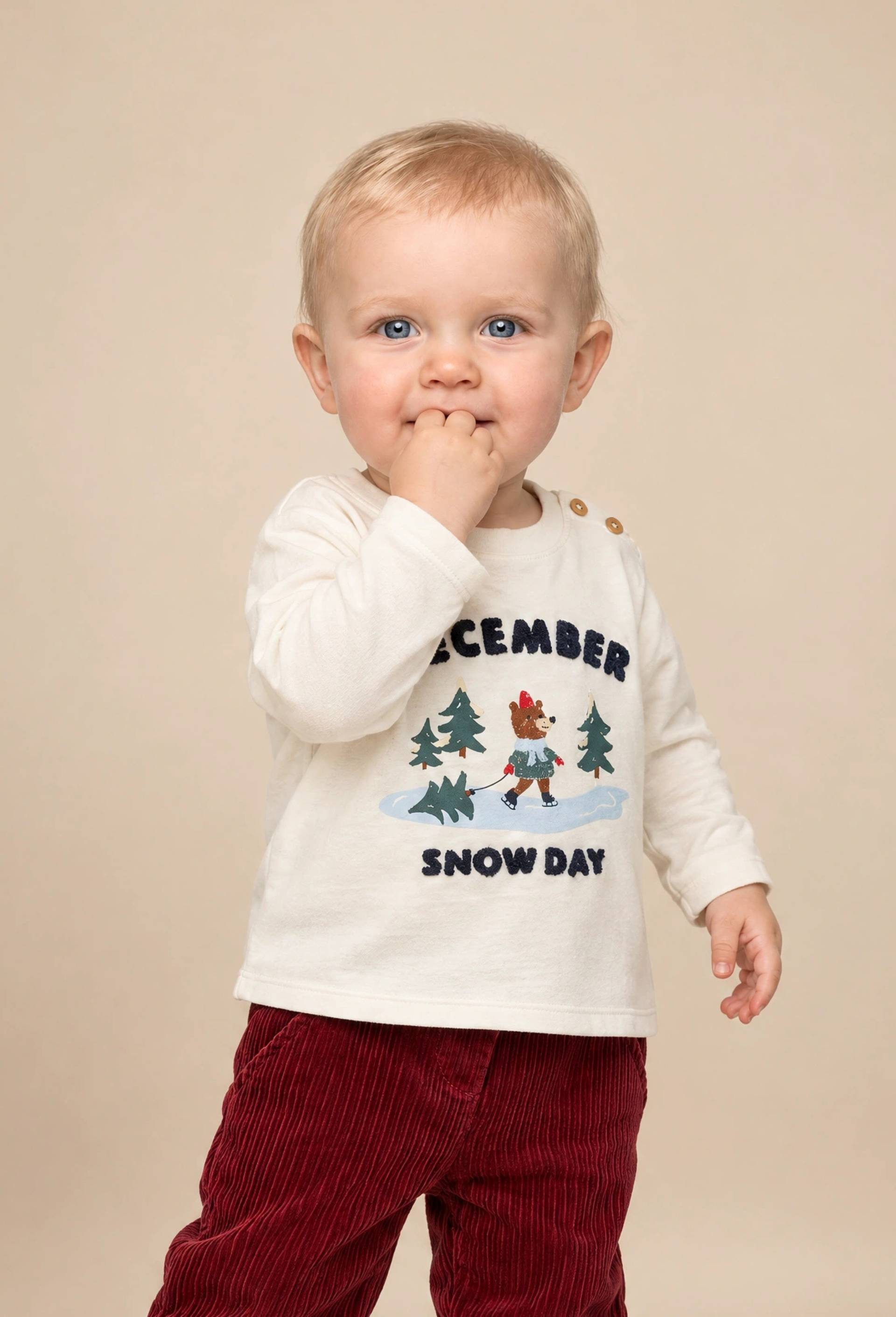 T-shirt manches longues imprim&eacute; en coton BIO GOTS, Beige clair, large image number 0