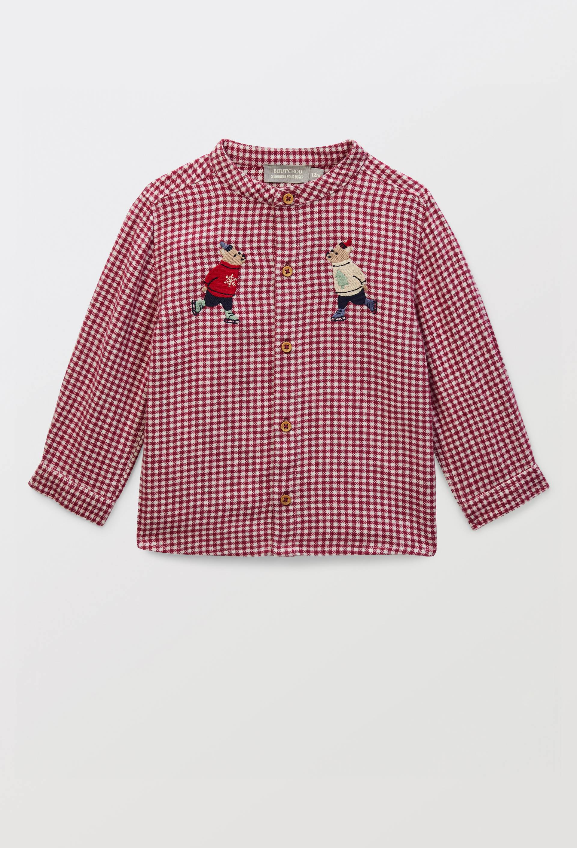 Chemise col mao &agrave; carreaux en coton BIO GOTS, Rouge fonc&eacute;, large image number 0
