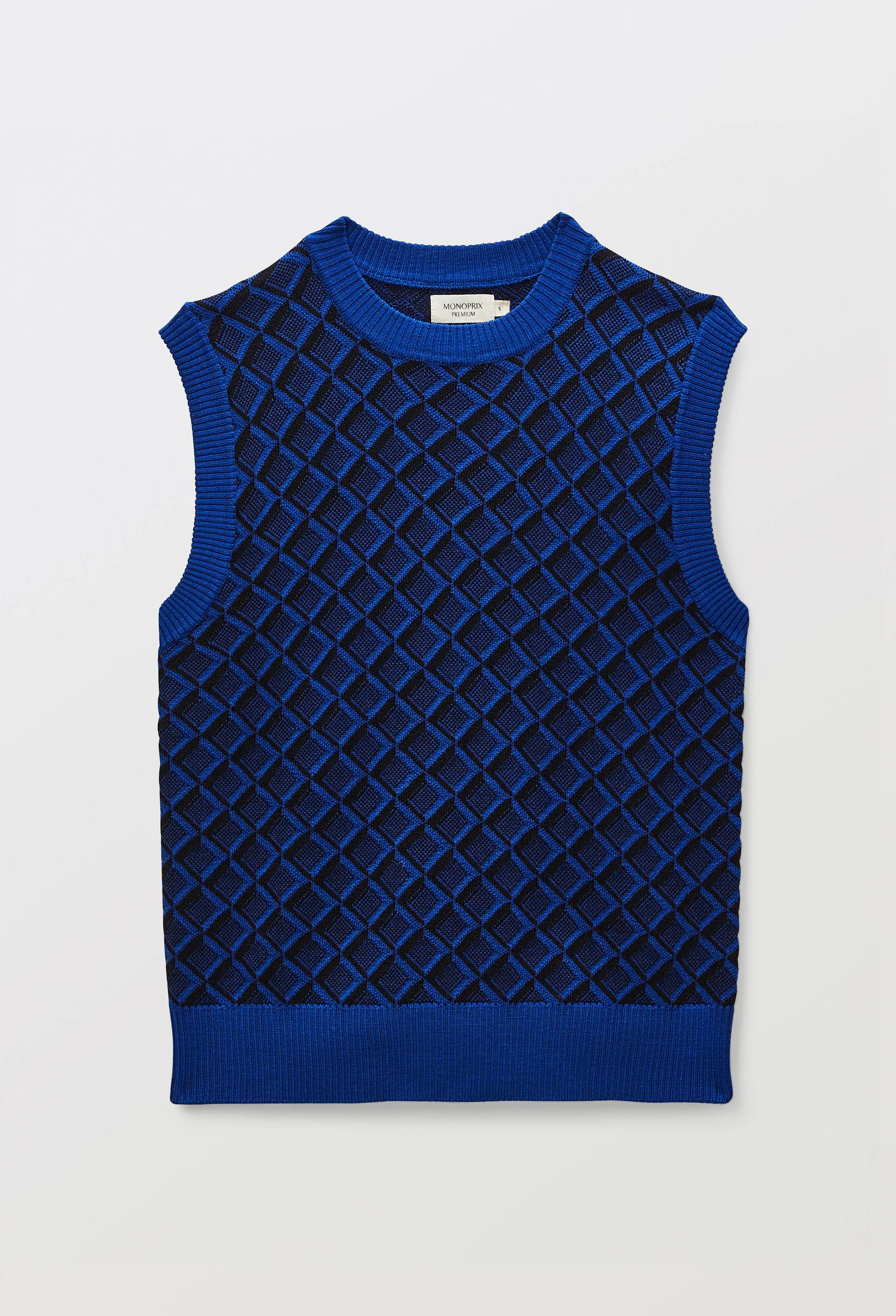 Pull sans manche &agrave; motifs, contenant de la Laine M&eacute;rinos, Bleu, large image number 2