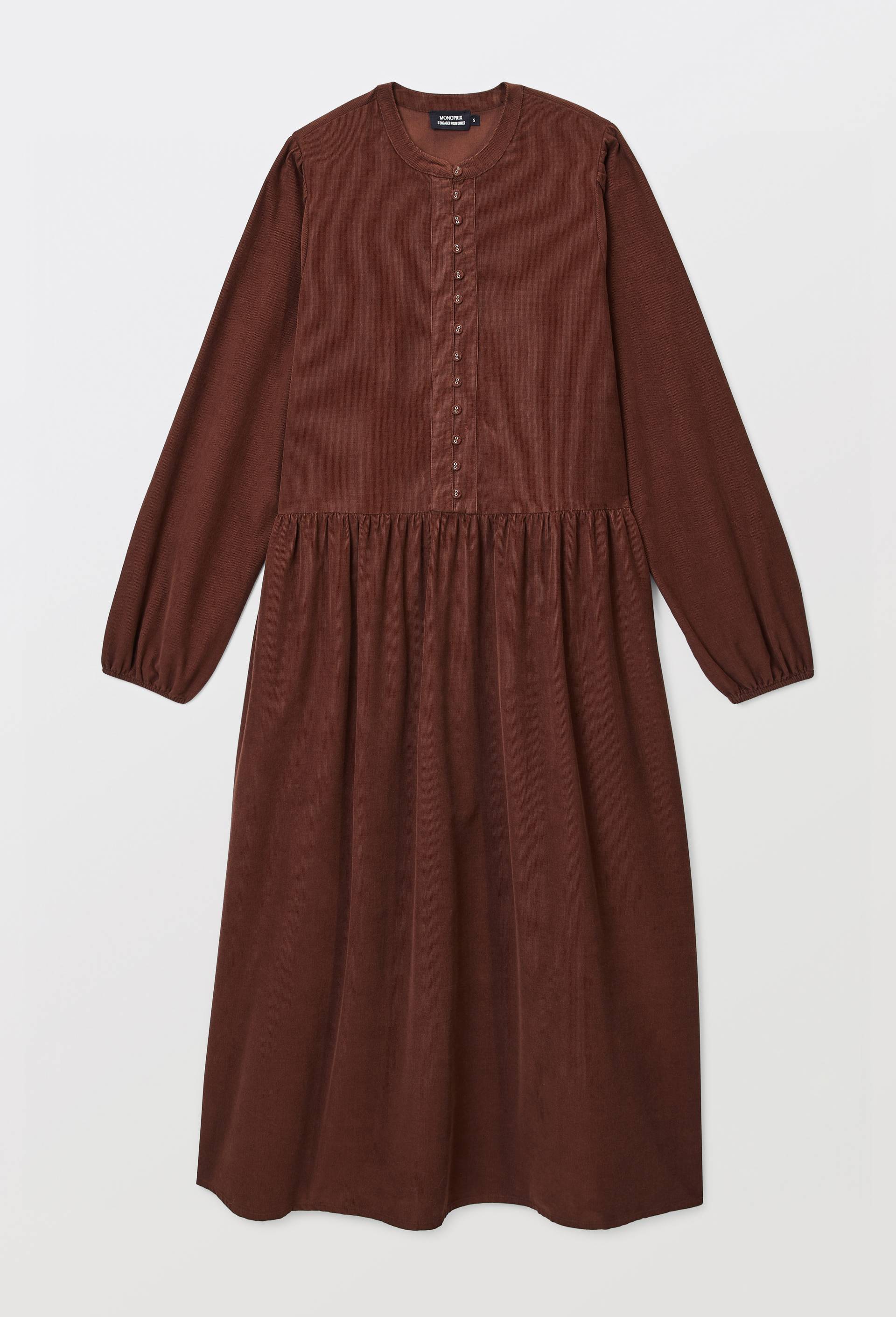 Robe longue unie en velours en coton BIO GOTS, Brun, large image number 2