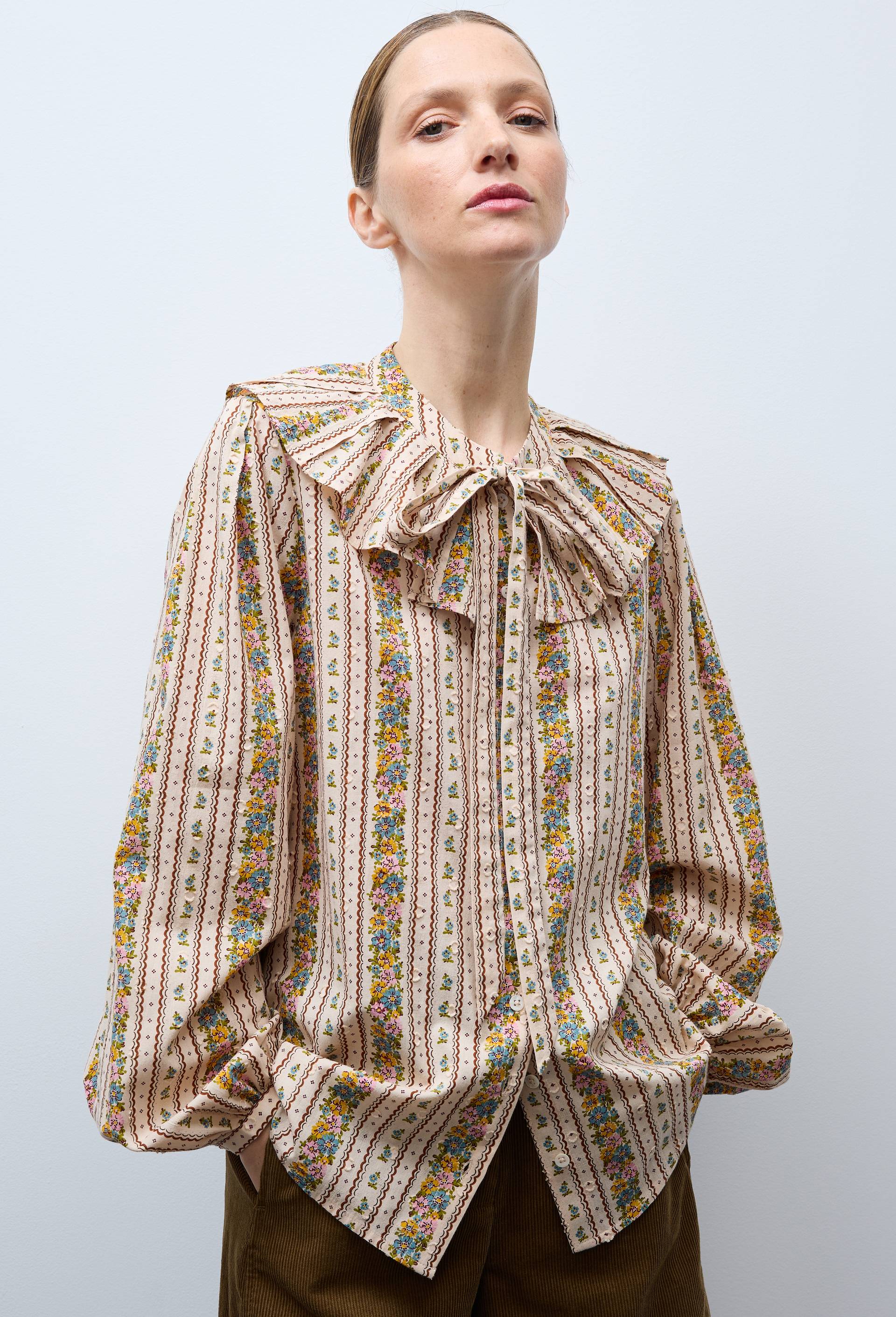 Blouse manches longues imprim&eacute;e en coton BIO GOTS, Beige clair, large image number 0