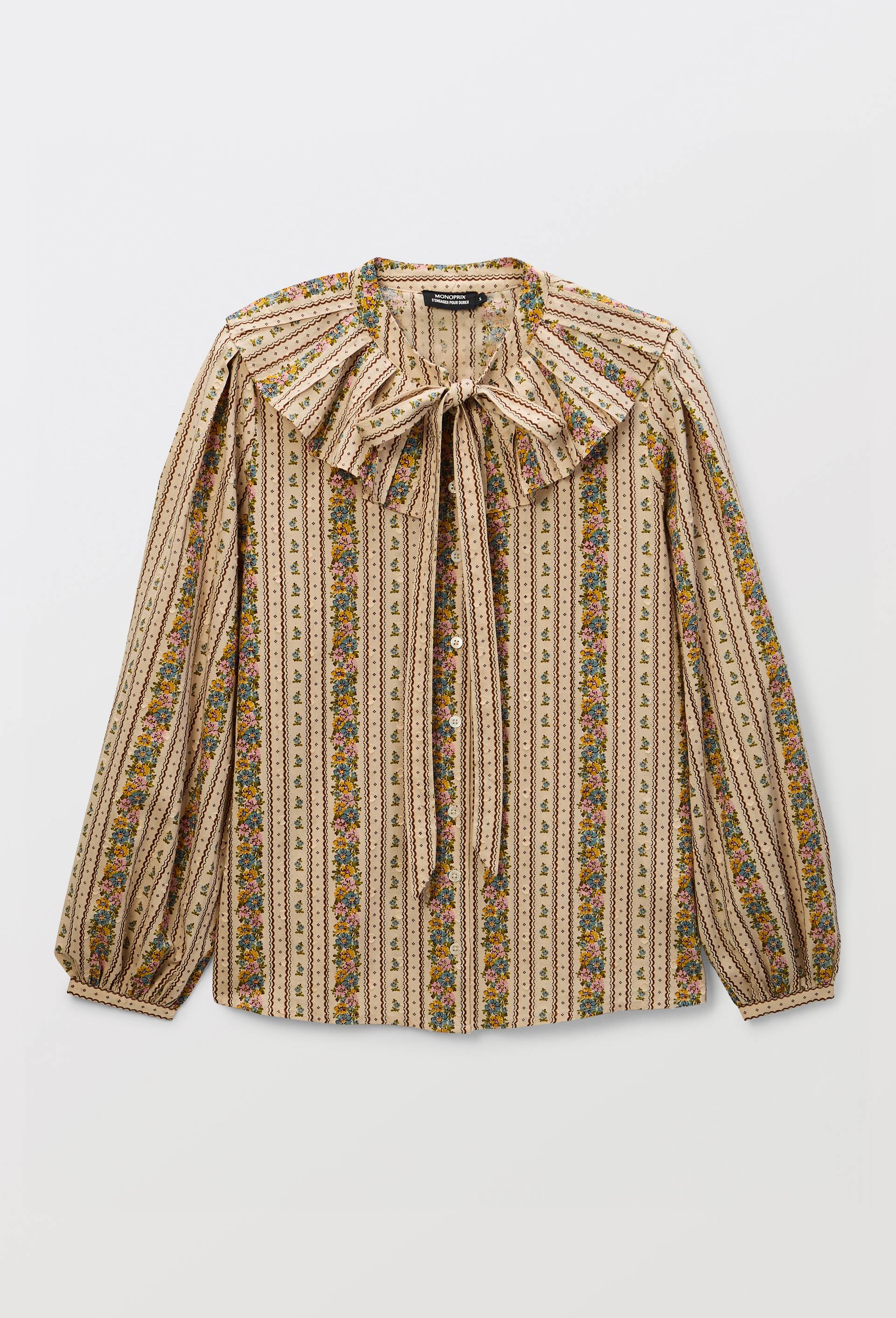 Blouse manches longues imprim&eacute;e en coton BIO GOTS, Beige clair, large image number 2