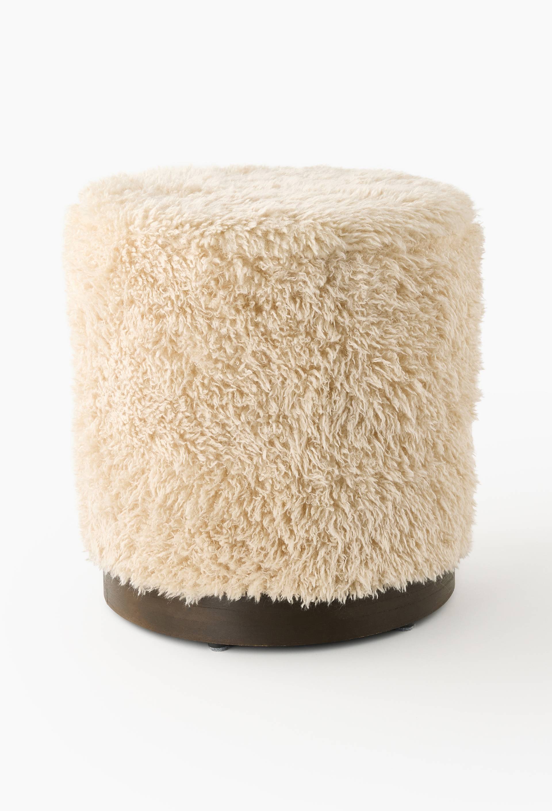 Pouf rigide, 38xH41cm, en bois et polyester, Blanc, large image number 0