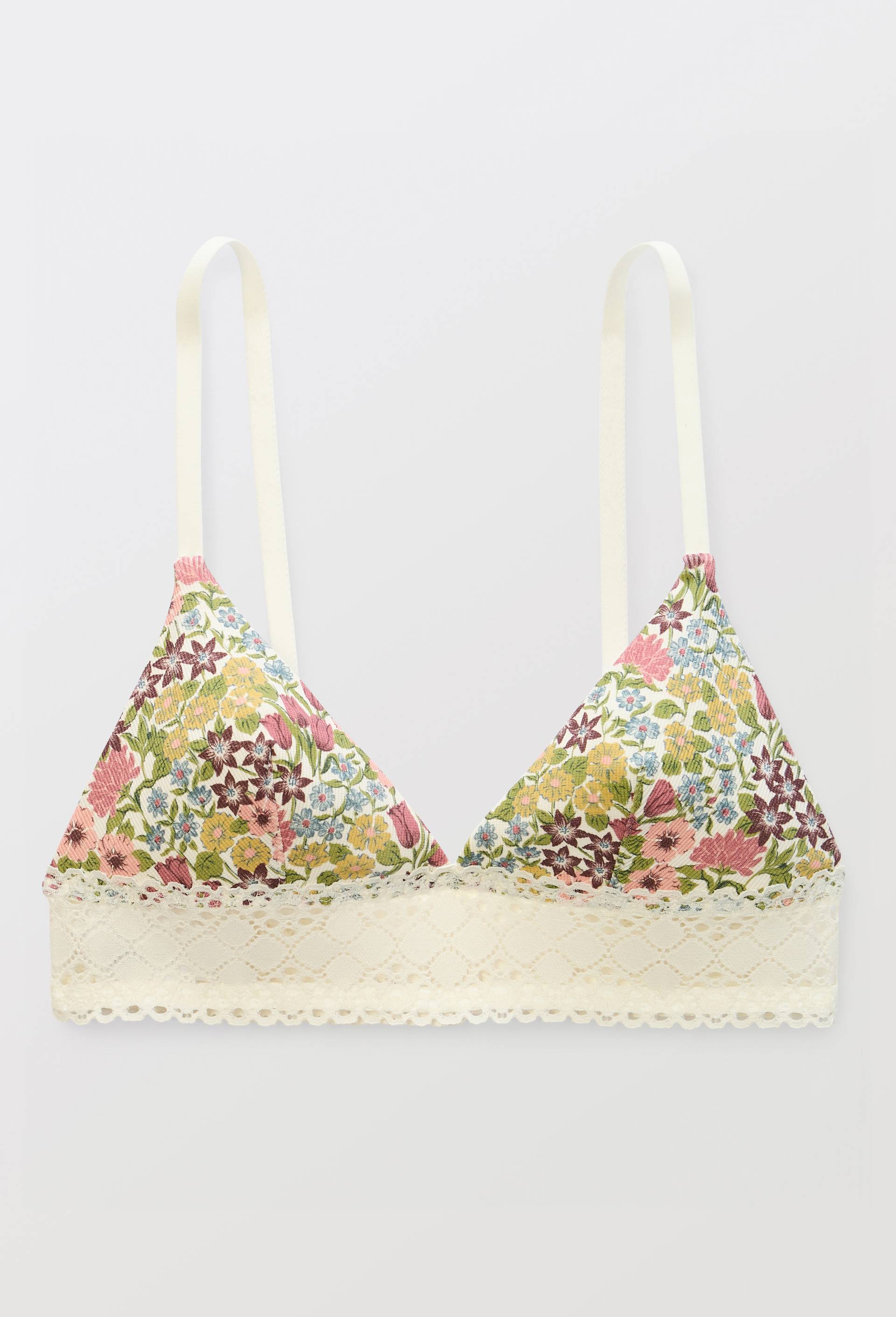 Brassi&egrave;re AMAR en coton imprim&eacute; avec dentelle, Beige clair, large image number 4
