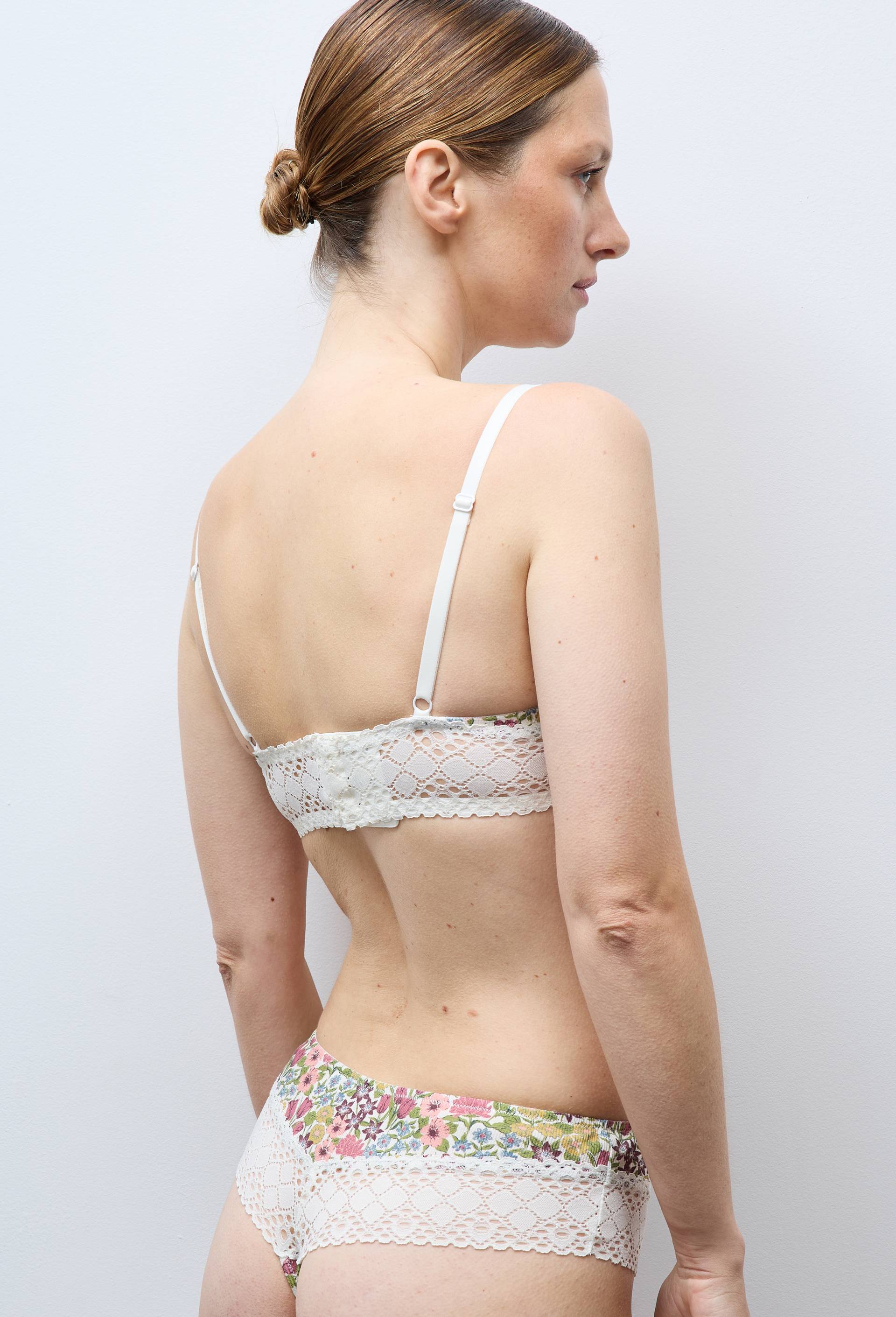 Tanga AMAR en coton imprim&eacute; avec dentelle, Beige clair, large image number 1