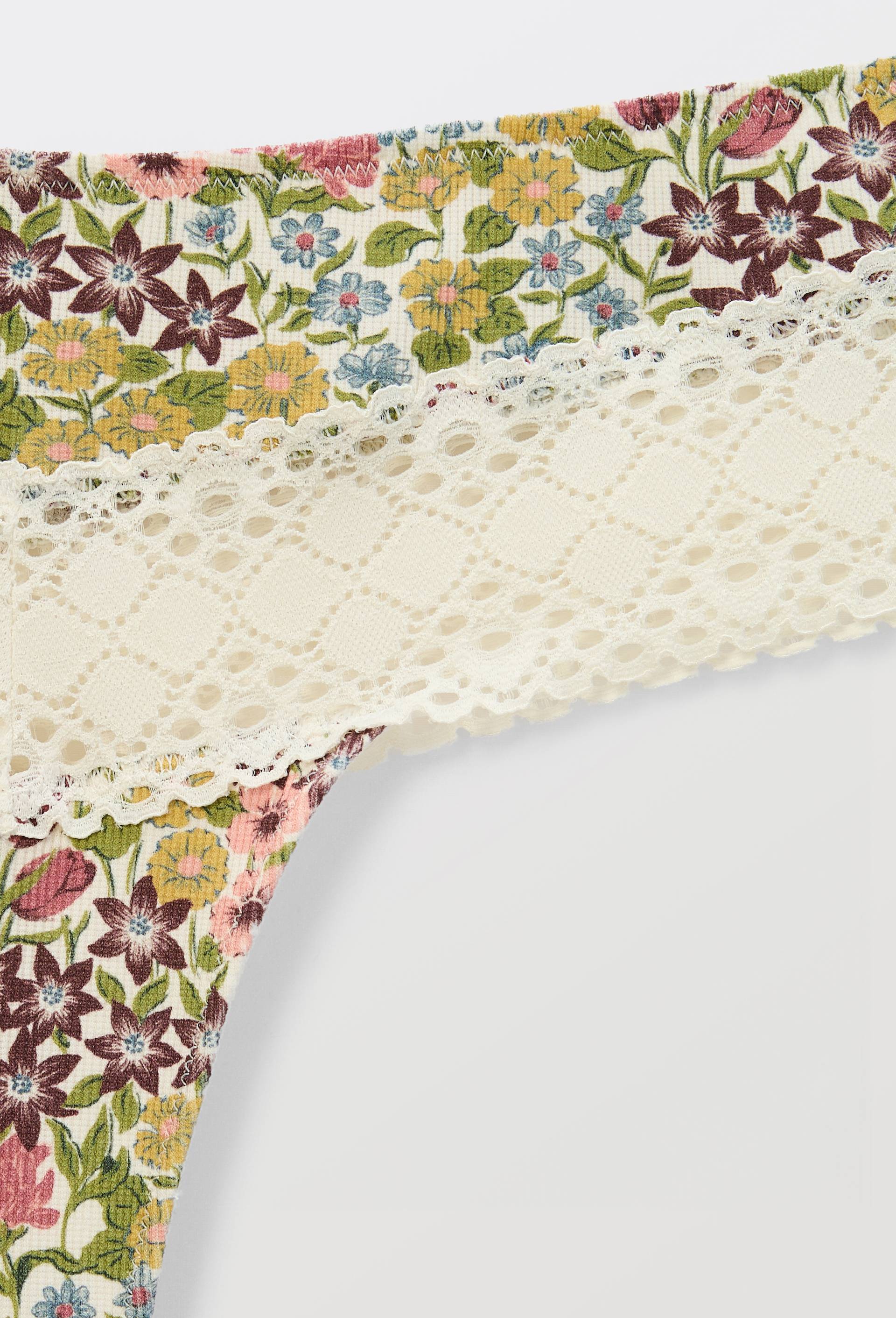 Tanga AMAR en coton imprim&eacute; avec dentelle, Beige clair, large image number 4