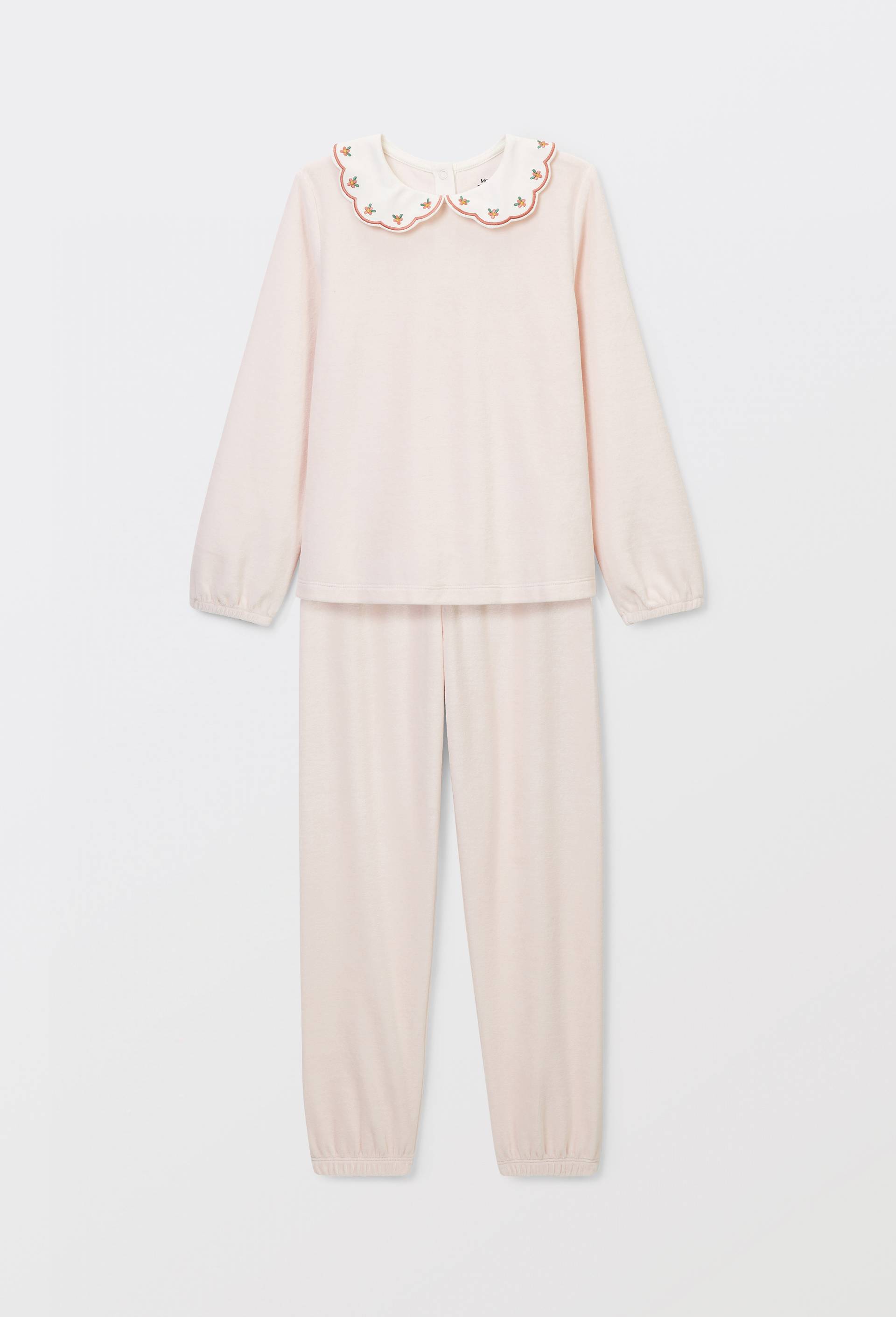 Pyjama velours manches longues avec col claudine uni en coton BIO GOTS, Rose clair, large image number 1