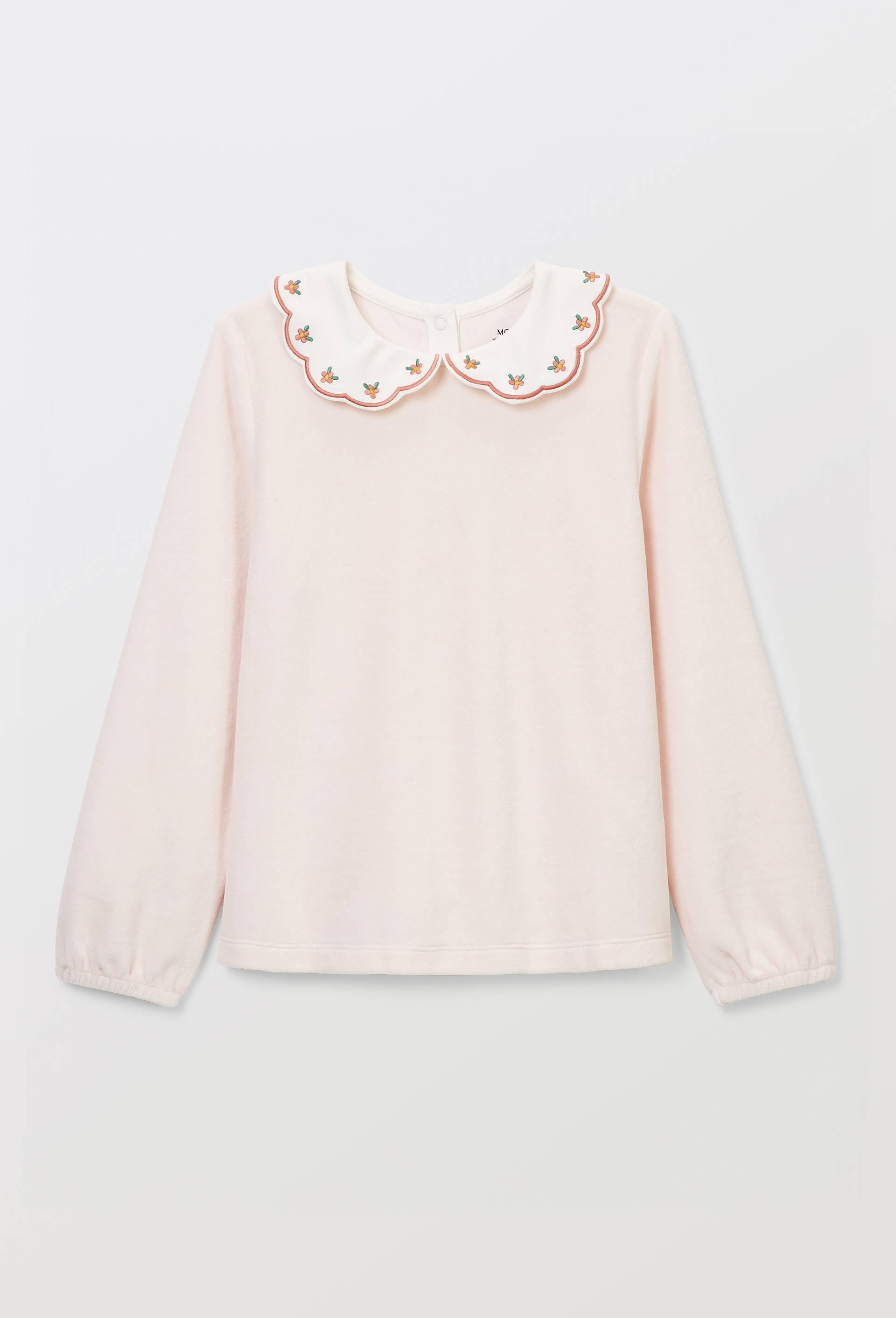 Pyjama velours manches longues avec col claudine uni en coton BIO GOTS, Rose clair, large image number 2
