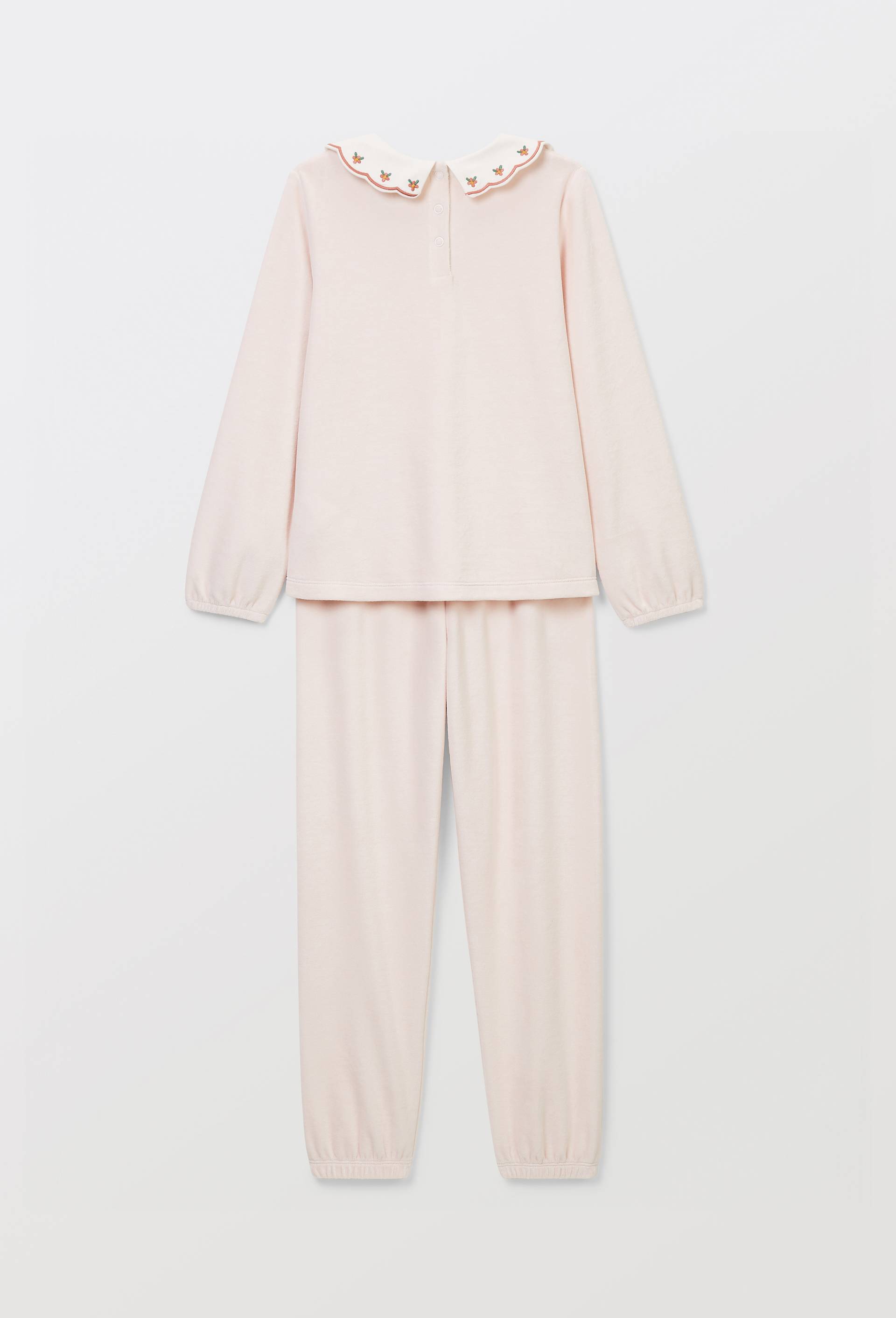 Pyjama velours manches longues avec col claudine uni en coton BIO GOTS, Rose clair, large image number 4