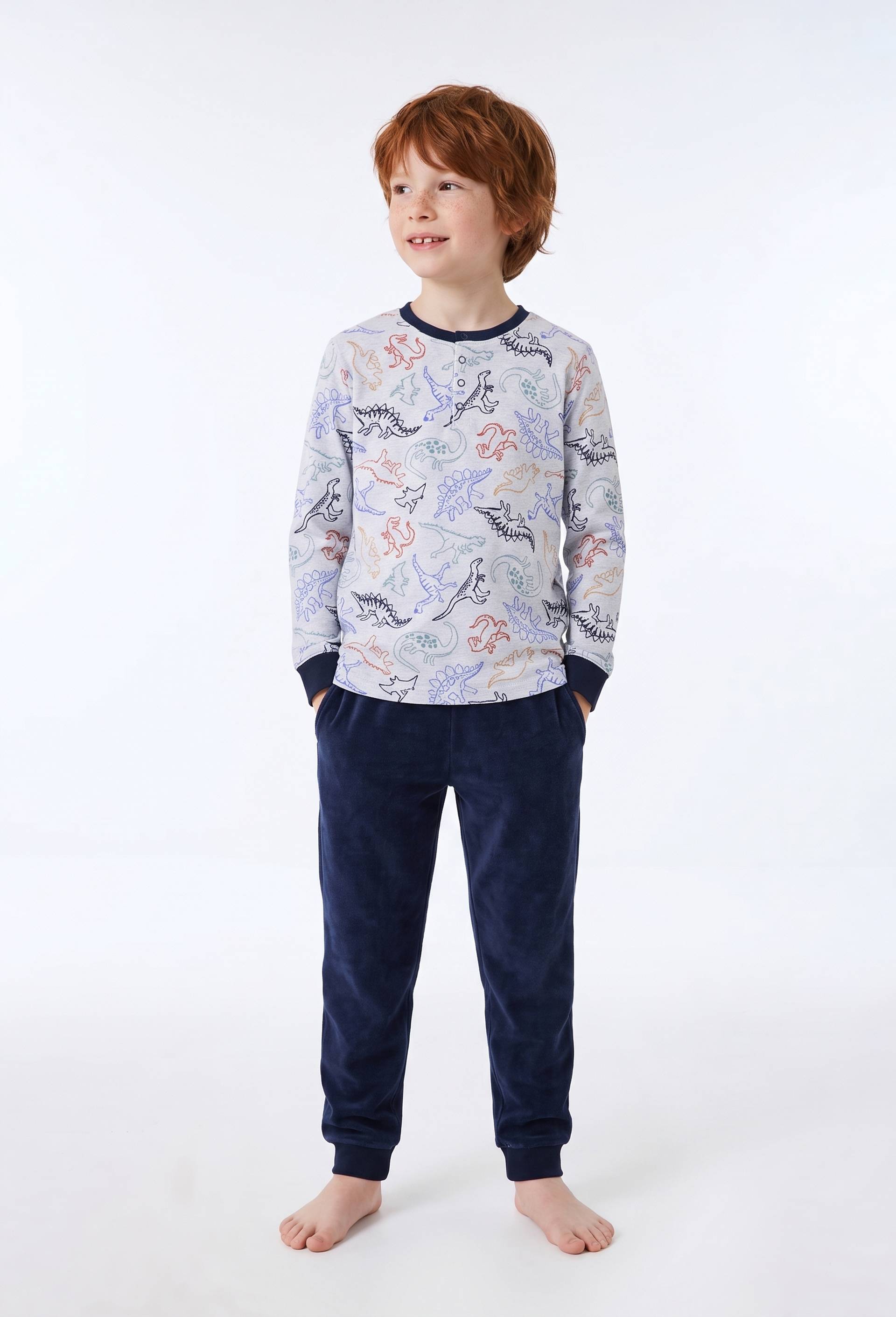 Pyjama velours manches longues imprim&eacute; contient du coton BIO GOTS, Gris, large image number 0