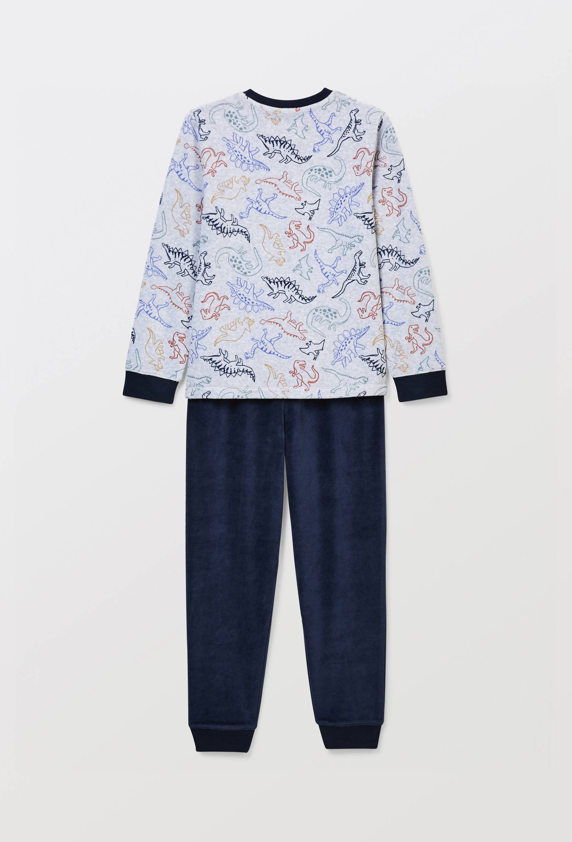 Pyjama velours manches longues imprim&eacute; contient du coton BIO GOTS, Gris, large image number 4