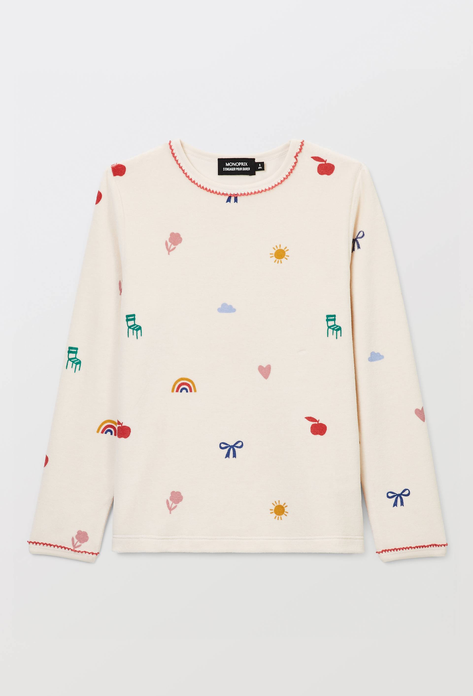 Pyjama velours manches longues imprim&eacute; en coton BIO GOTS, Beige clair, large image number 2
