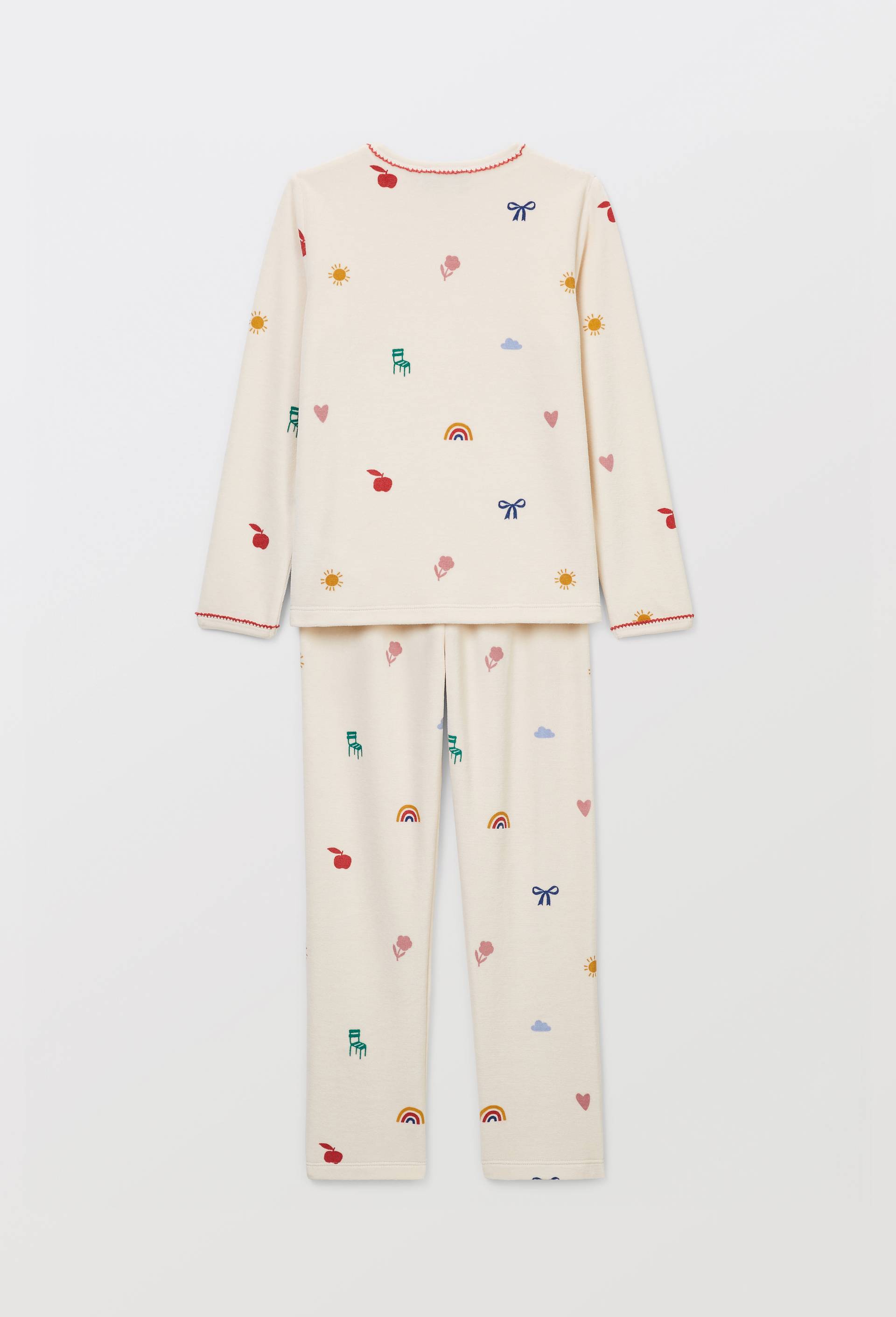 Pyjama velours manches longues imprim&eacute; en coton BIO GOTS, Beige clair, large image number 4