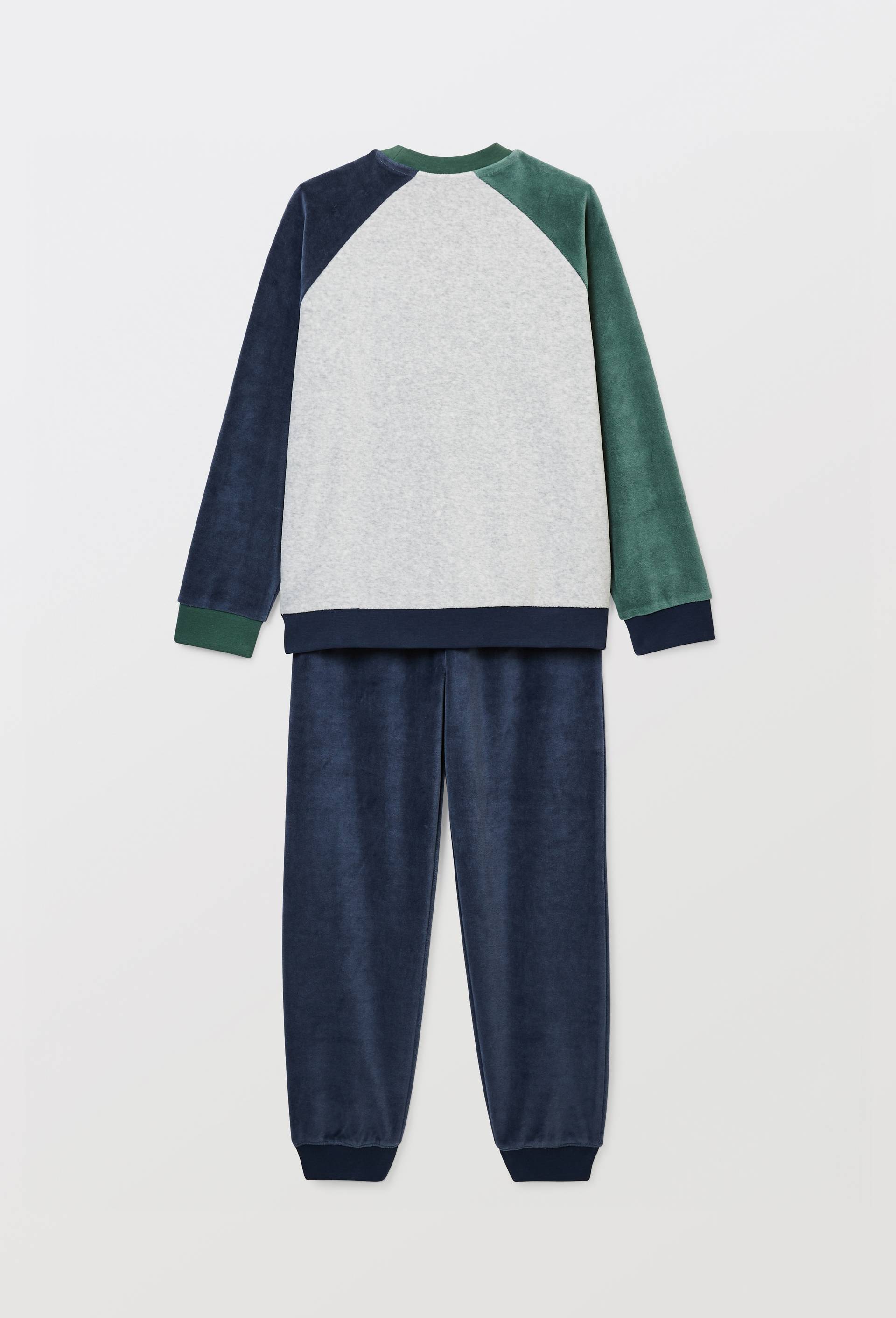 Pyjama velours manches longues imprim&eacute; en coton BIO GOTS, Bleu fonc&eacute;, large image number 4.0