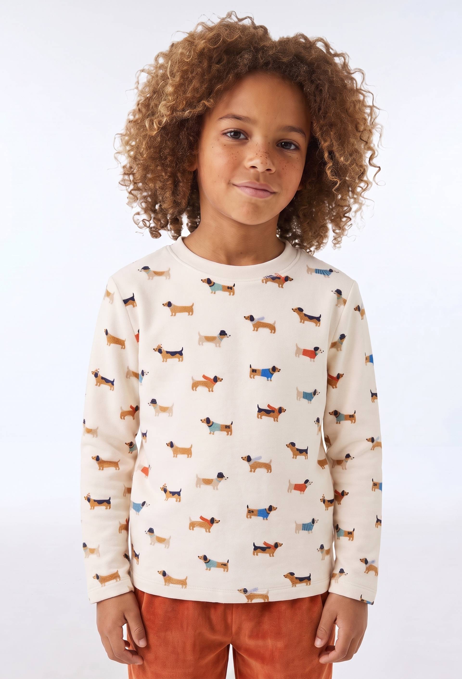 Pyjama velours manches longues imprim&eacute; en coton BIO GOTS, Orange fonc&eacute;, large image number 1.0