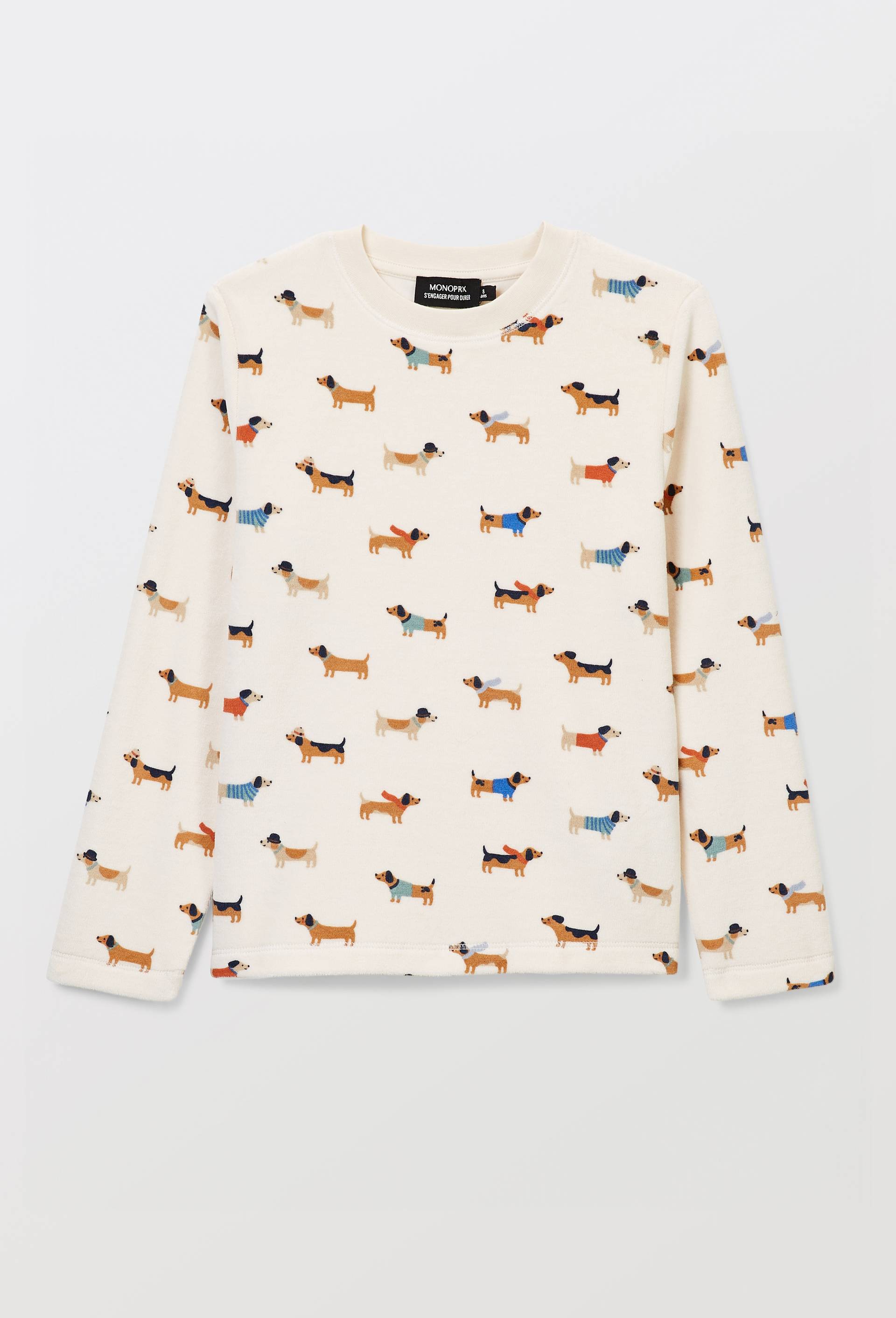 Pyjama velours manches longues imprim&eacute; en coton BIO GOTS, Orange fonc&eacute;, large image number 3.0