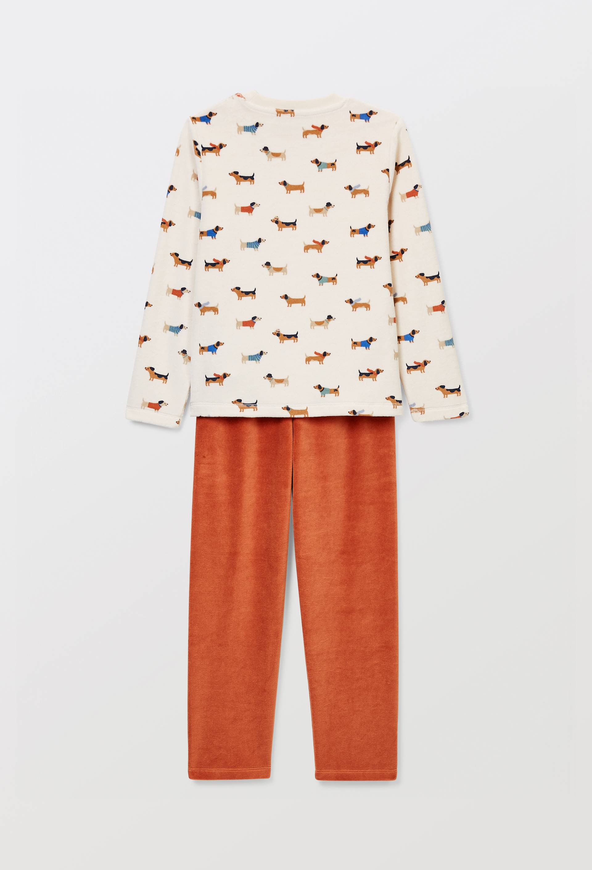 Pyjama velours manches longues imprim&eacute; en coton BIO GOTS, Orange fonc&eacute;, large image number 5