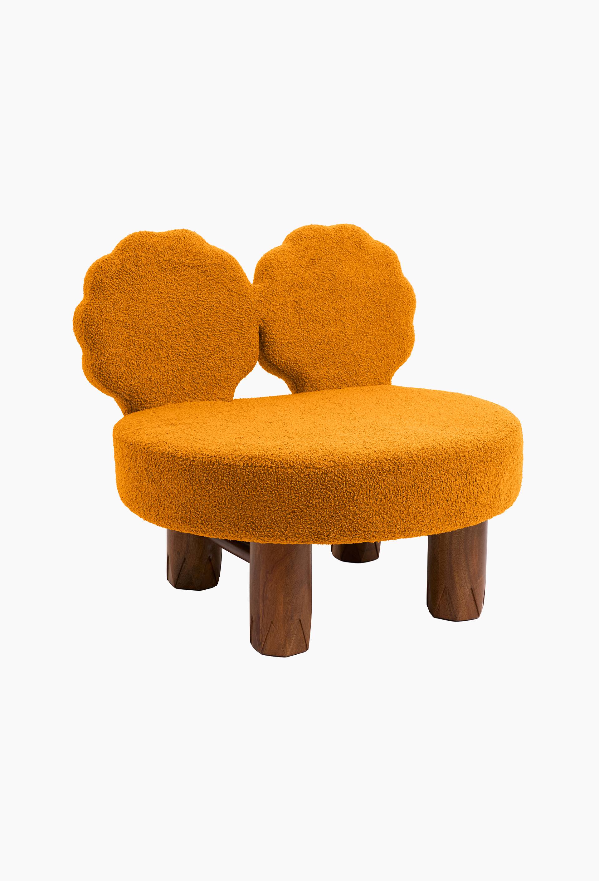 EXCLU WEB - Fauteuil orange, 80x76x68cm, en tissu bouclette et bois - MESTIZ x MONOPRIX, Orange, large image number 1