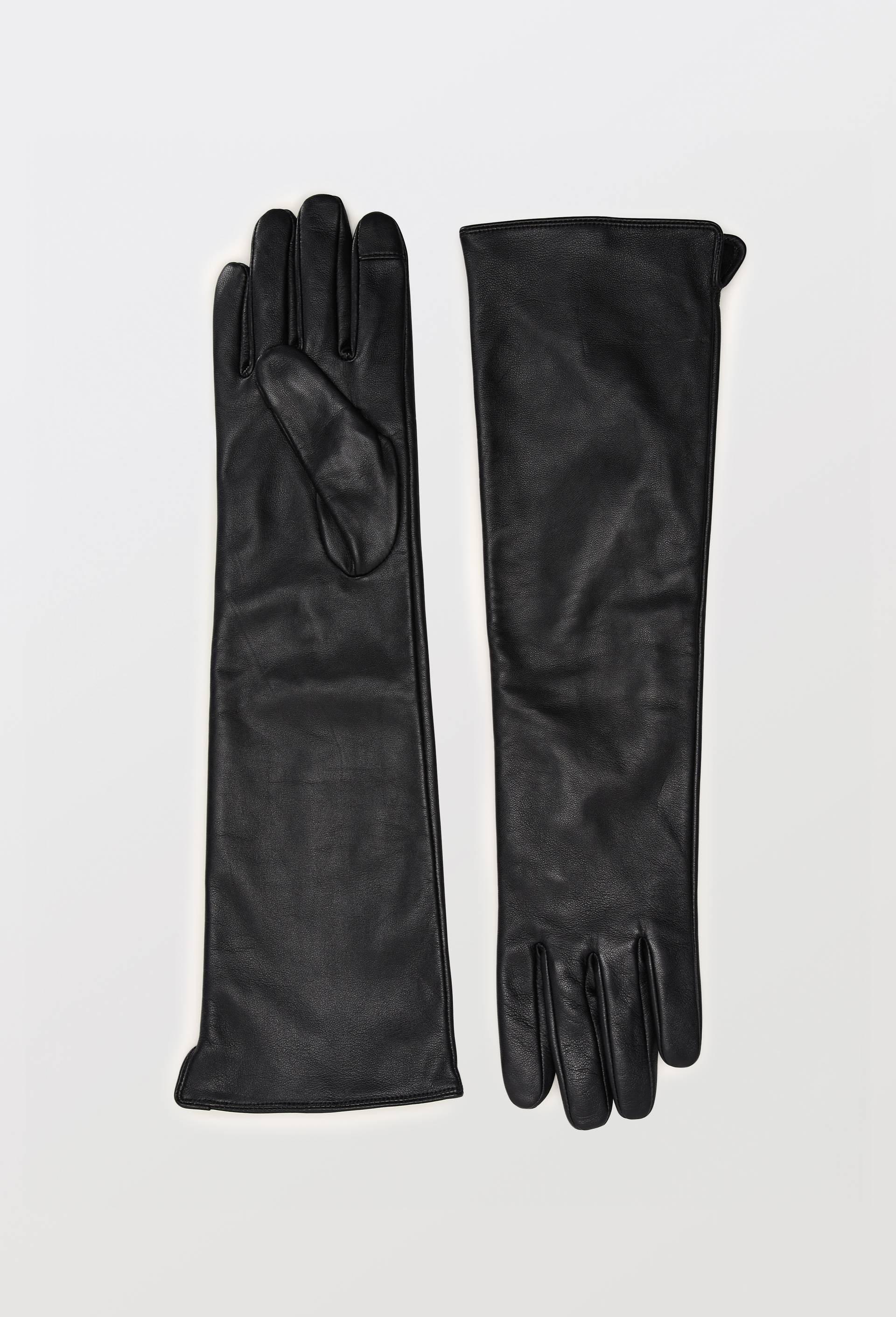 Gants longs tactiles en cuir, Noir, large image number 0