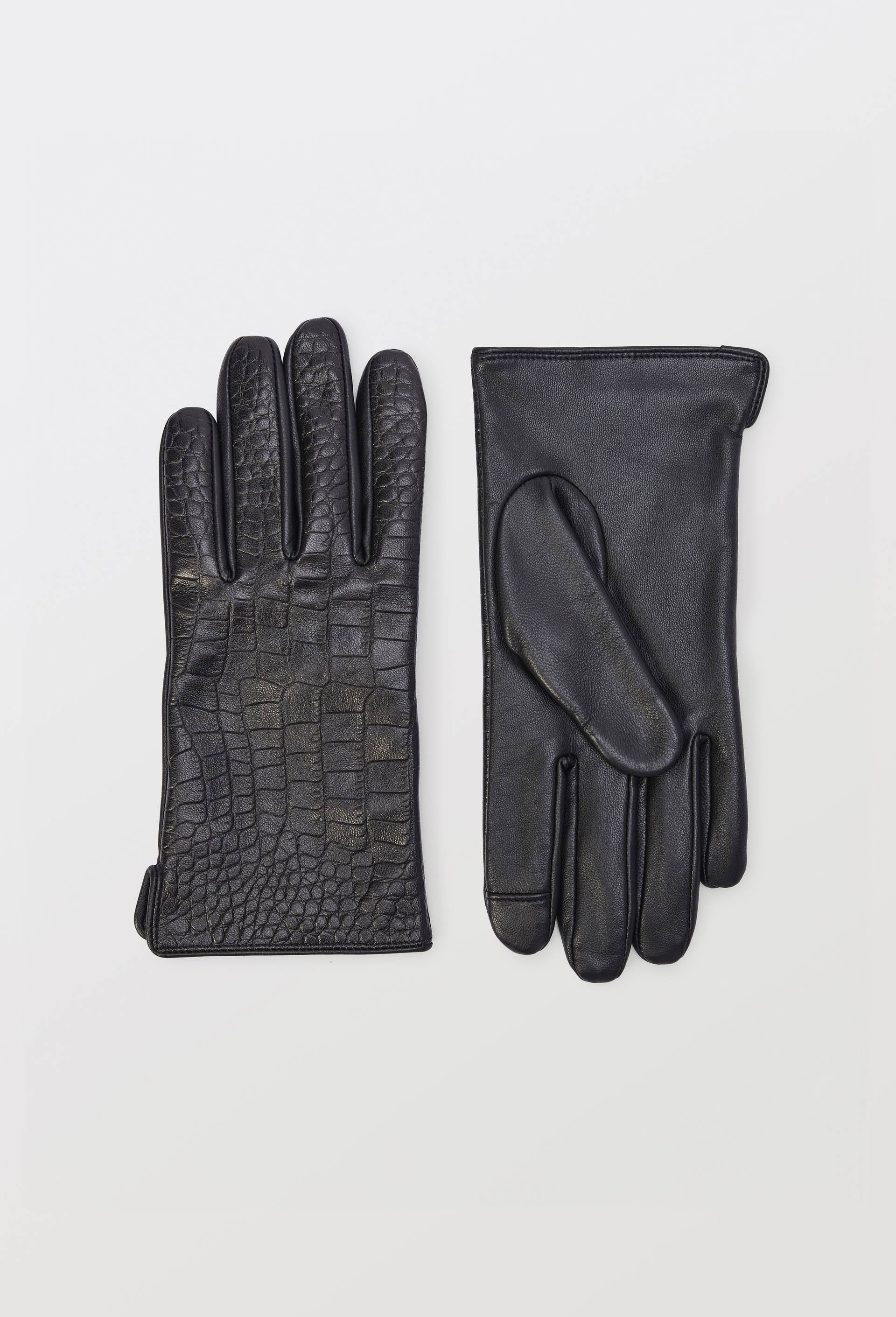 Gants en cuir imitation crocodile, Noir, large image number 0.0