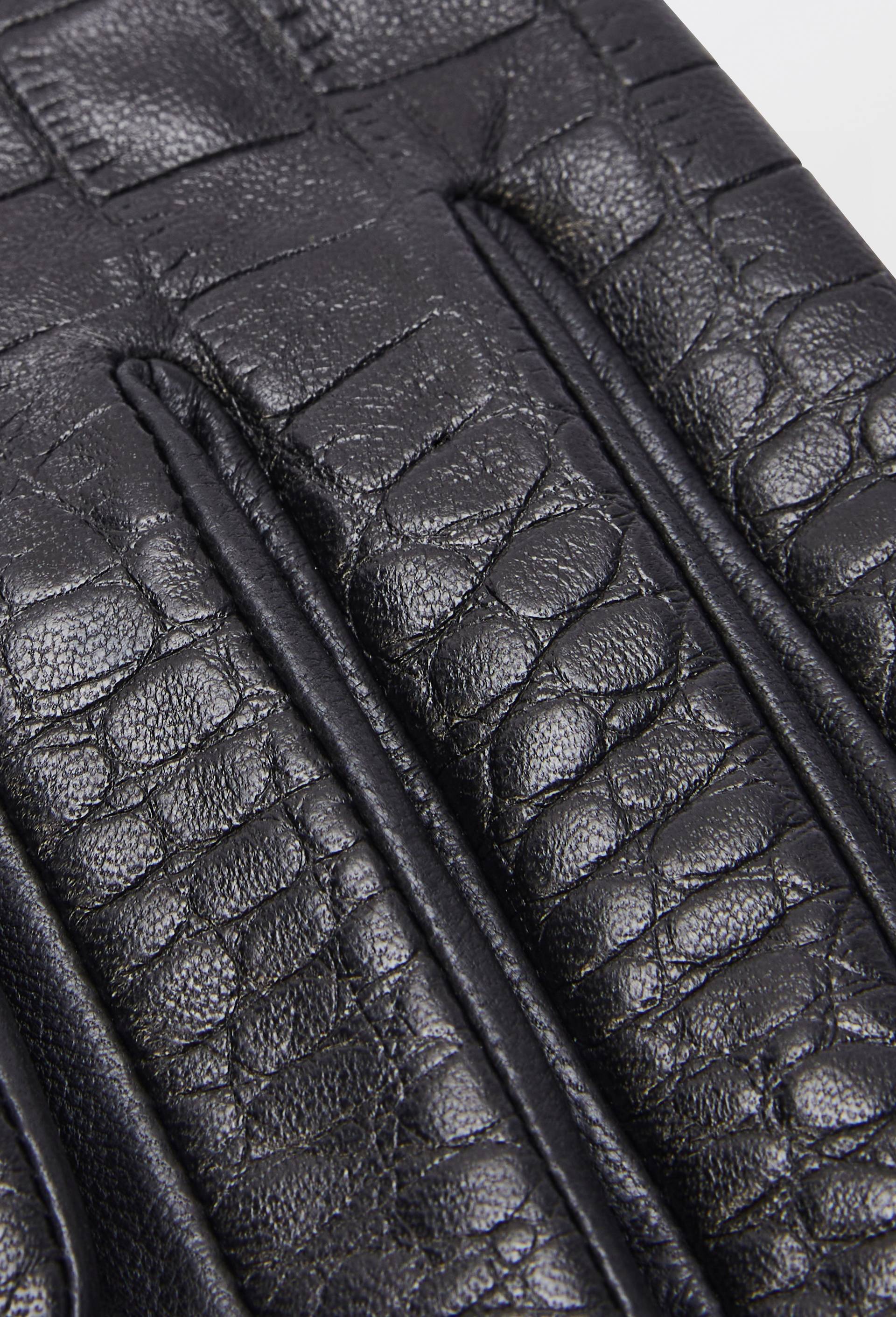 Gants en cuir imitation crocodile, Noir, large image number 1.0