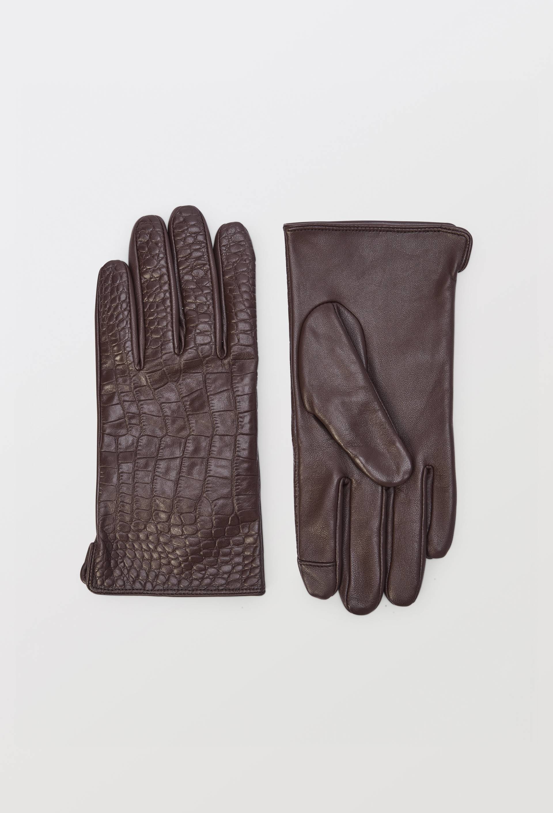 Gants en cuir imitation crocodile, Brun fonc&eacute;, swatch image