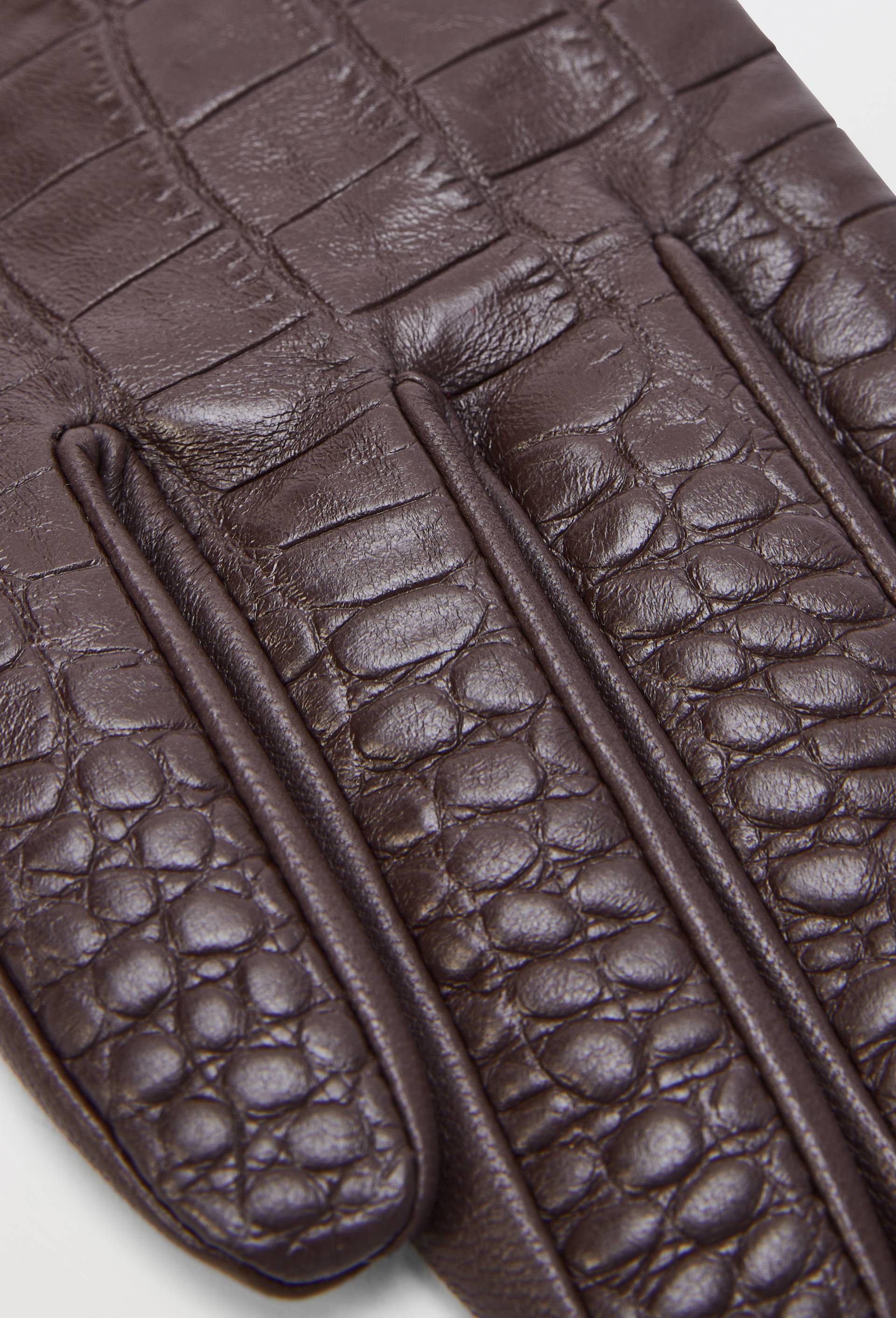 Gants en cuir imitation crocodile, Brun fonc&eacute;, large image number 1