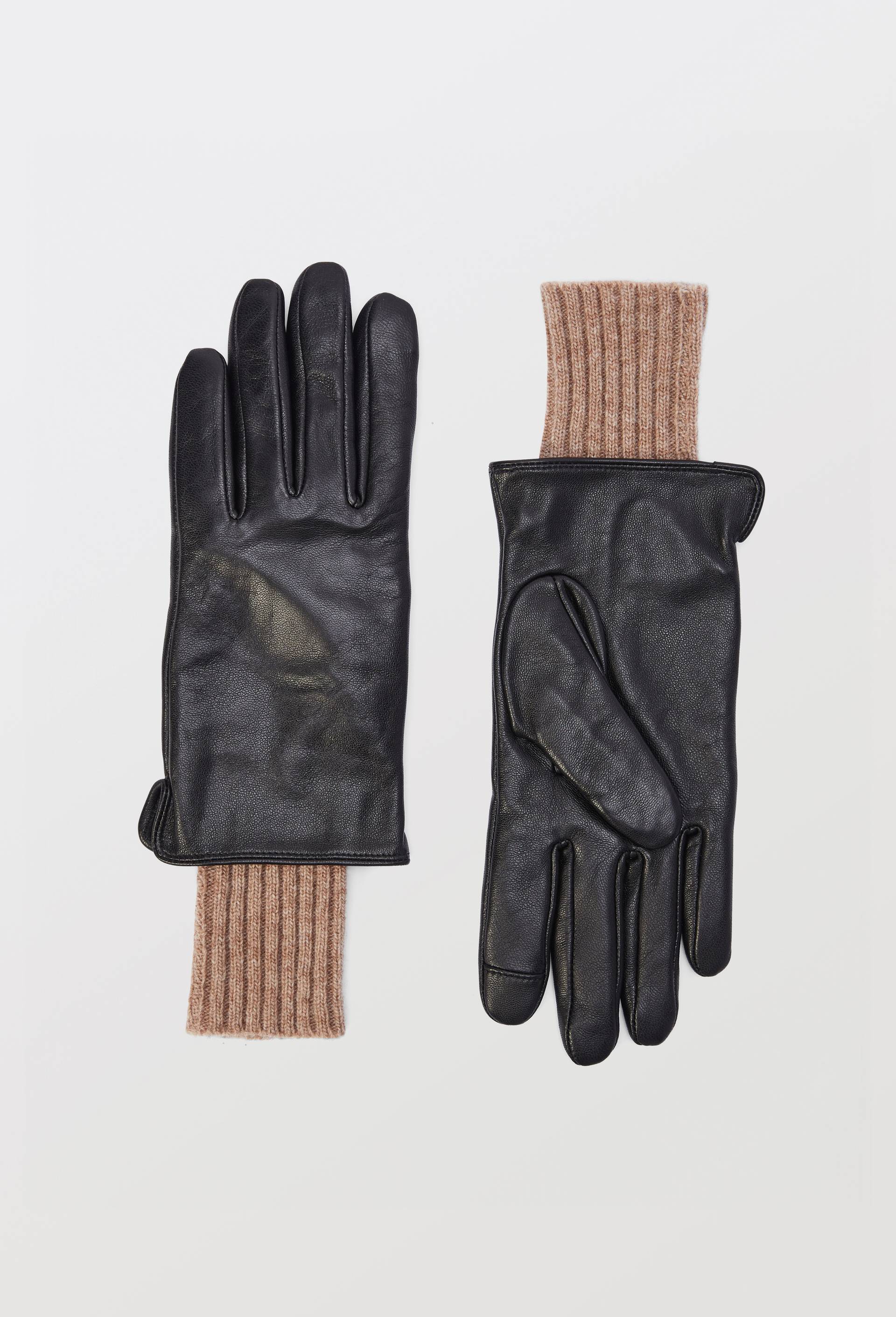 Gants &agrave; manchon en cuir, Noir, large image number 0.0