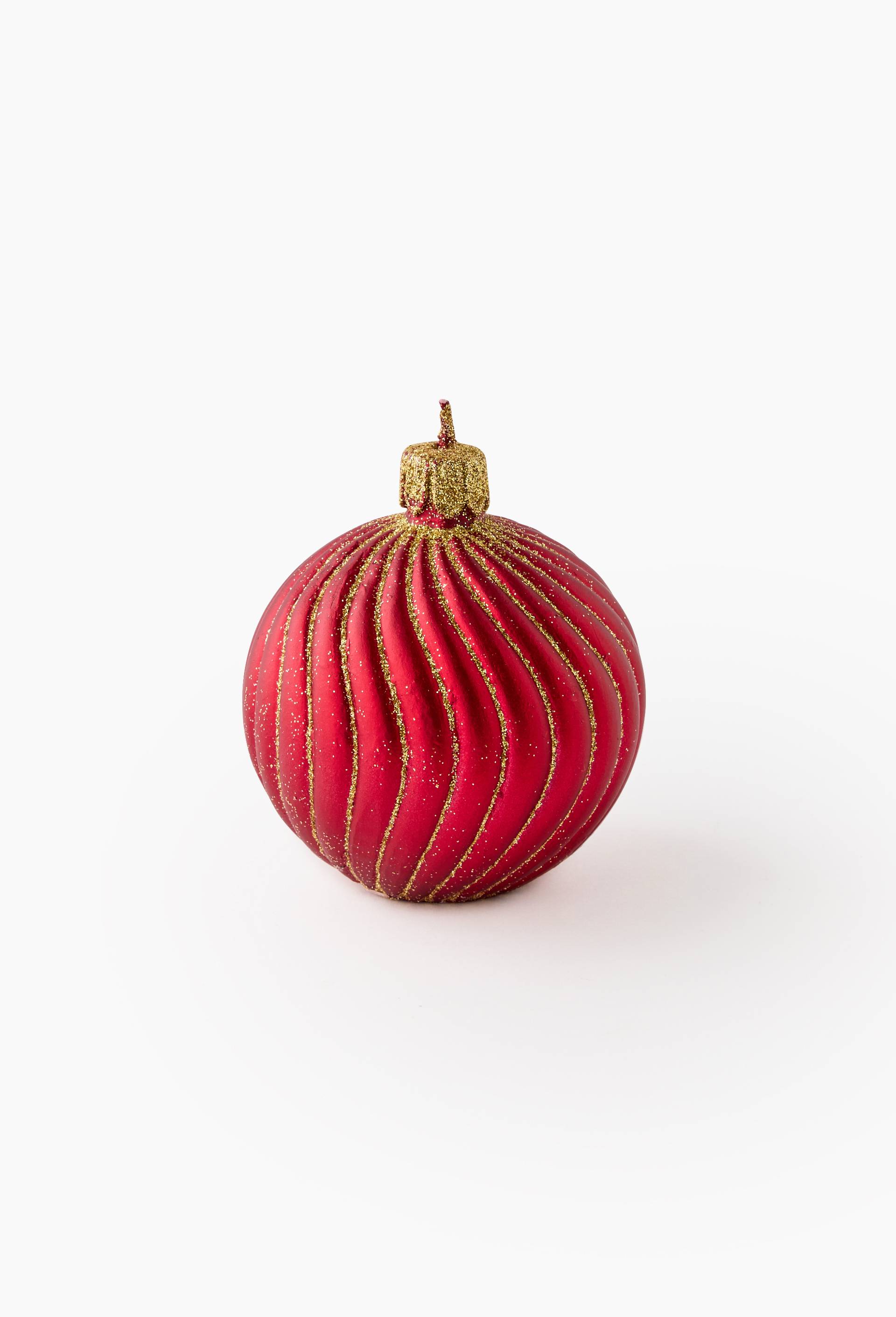 Bougie ronde stri&eacute;e, D7.5cm, en cire, Rouge, large image number 0