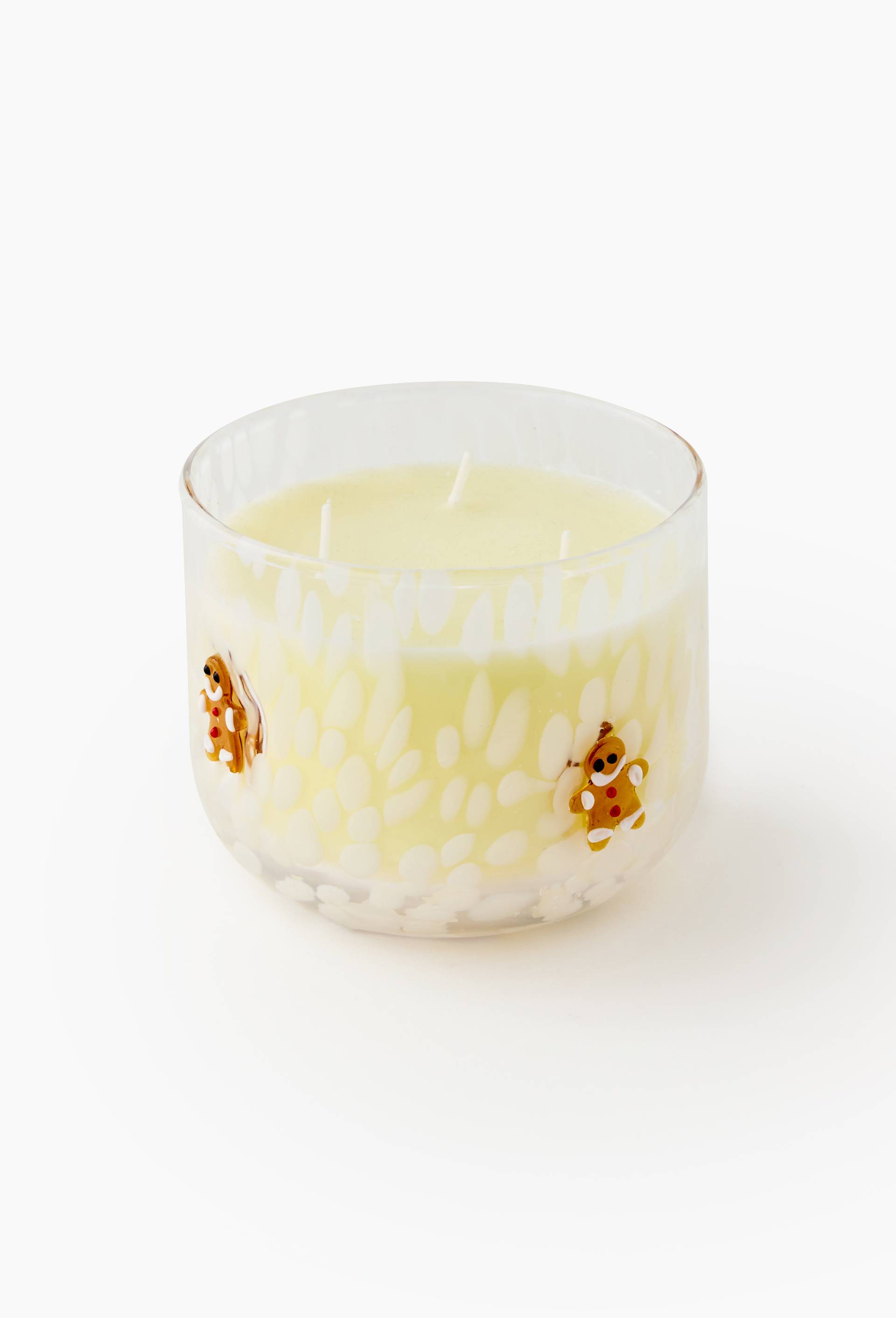 Bougie imprim&eacute; l&eacute;opard blanc pain &eacute;pice, D9 x H10.5 cm, en cire, Blanc, large image number 0