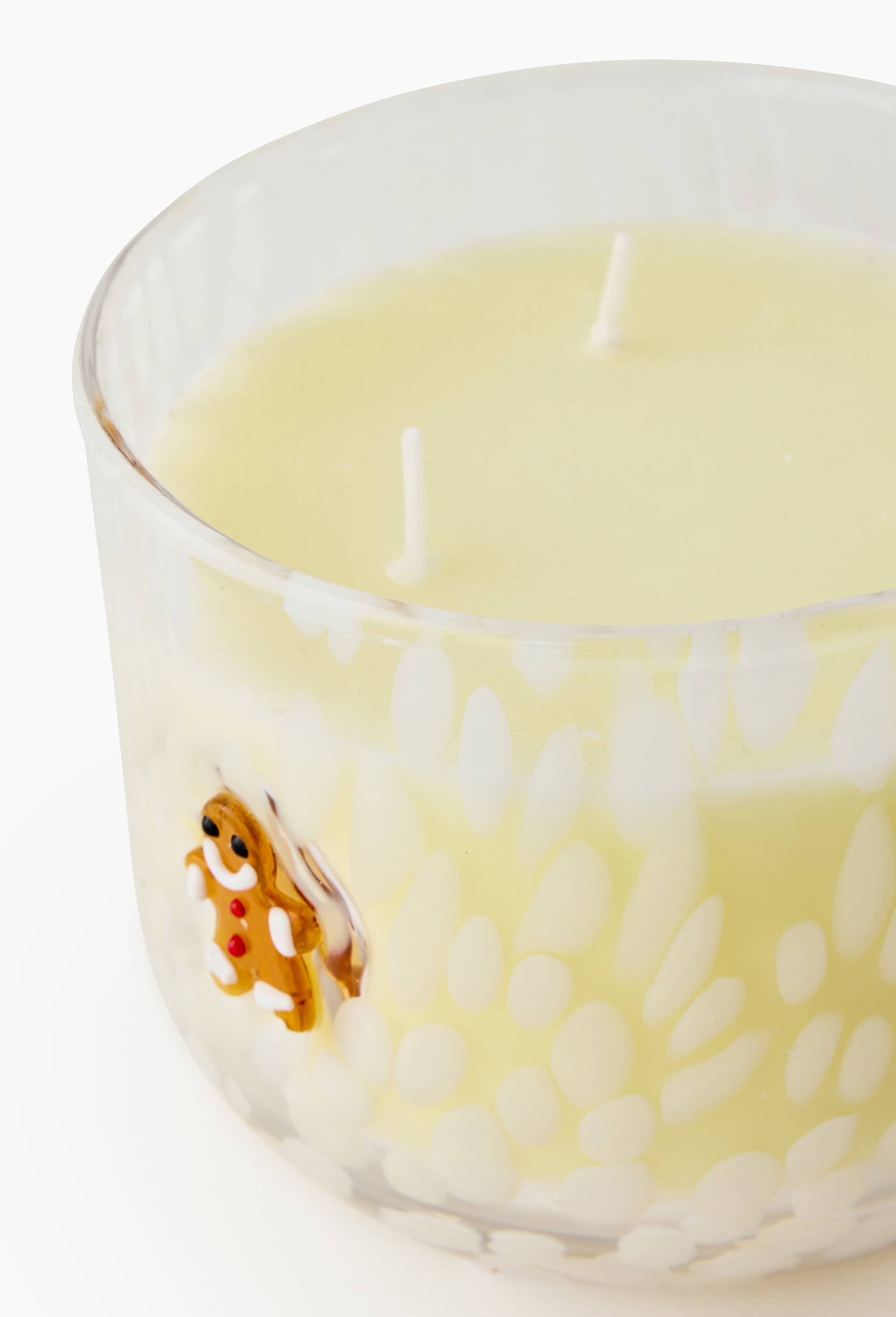 Bougie imprim&eacute; l&eacute;opard blanc pain &eacute;pice, D9 x H10.5 cm, en cire, Blanc, large image number 1